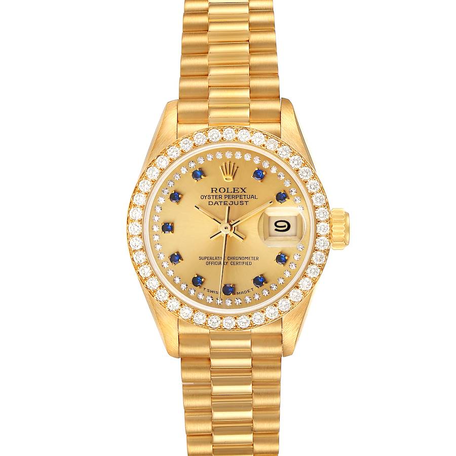 Rolex President Datejust Yellow Gold String Diamond Sapphires Ladies Watch 69138 SwissWatchExpo