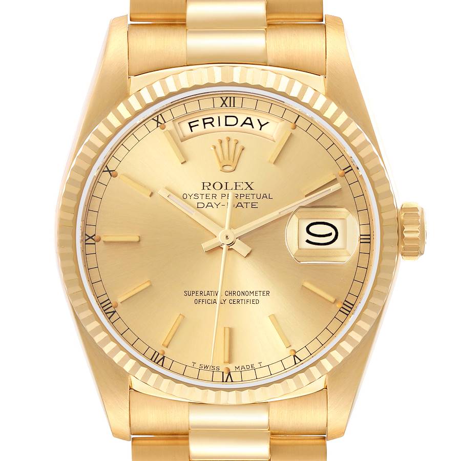 Rolex President Day-Date Yellow Gold Champagne Dial Mens Watch 18038 SwissWatchExpo