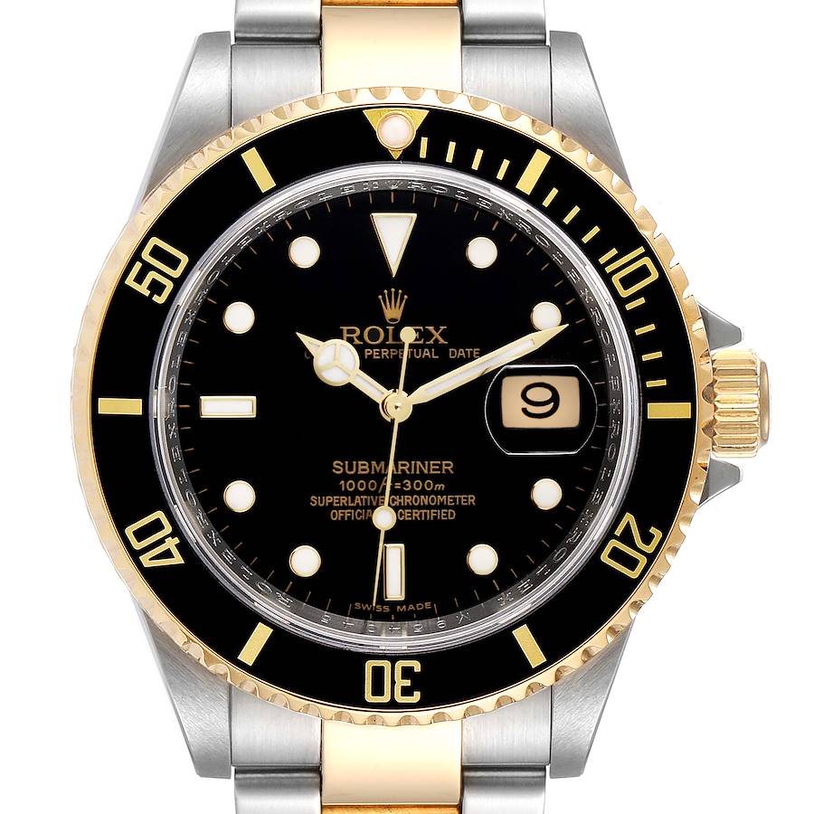 Rolex Submariner Black Dial Steel Yellow Gold Mens Watch 16613 Box Card SwissWatchExpo