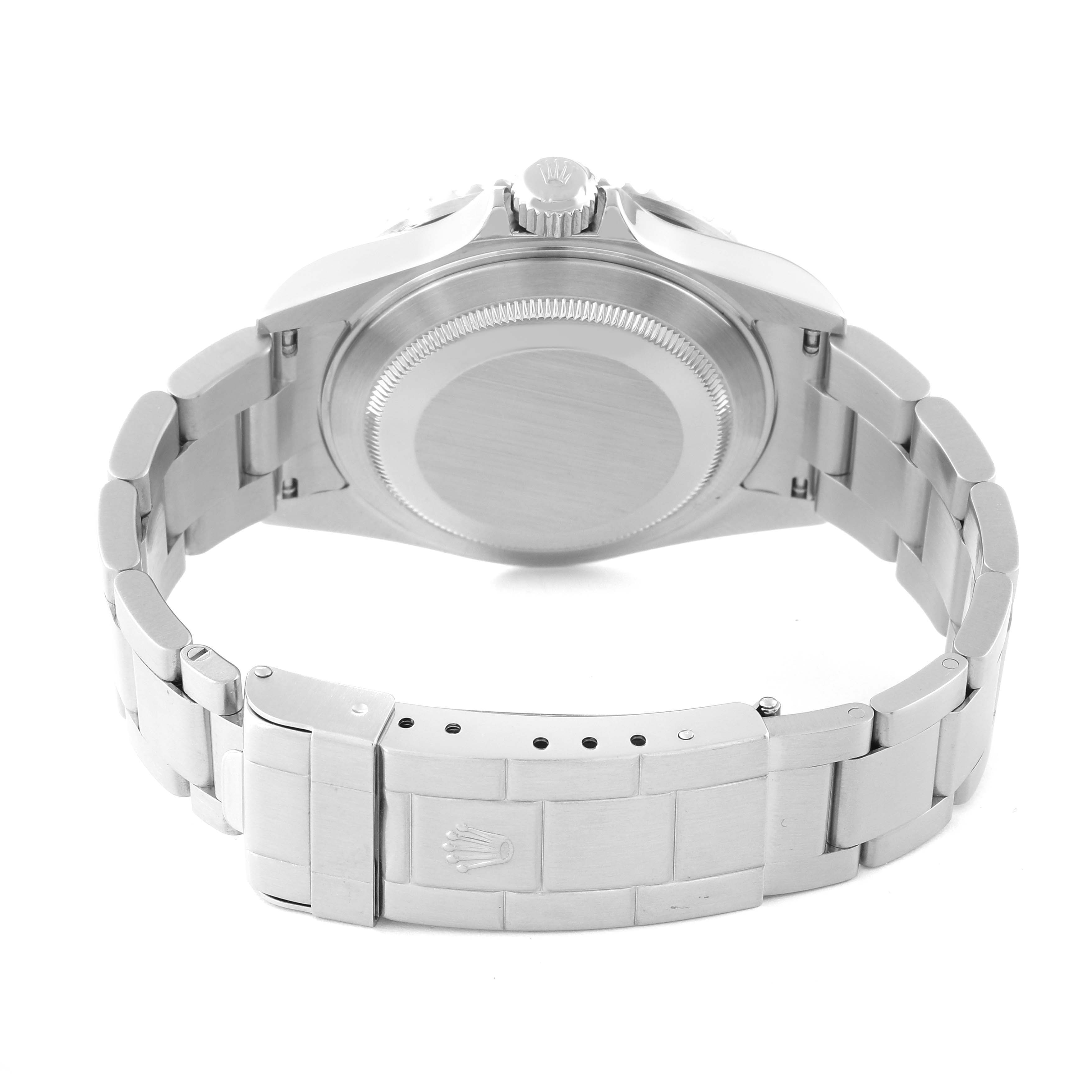 This image shows the back view of the Rolex Submariner 16610 Men
s Stainless Steel Black Dial 16610 Men
s Stainless Steel Black Dial watch, focusing on the bracelet and case back.