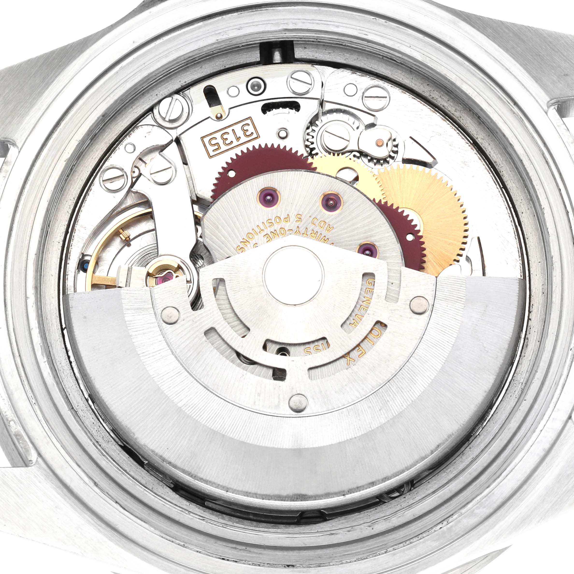 This image shows the internal movement mechanism of a Rolex Submariner 16610 Men
s Stainless Steel Black Dial 16610 Men
s Stainless Steel Black Dial watch viewed from the back.