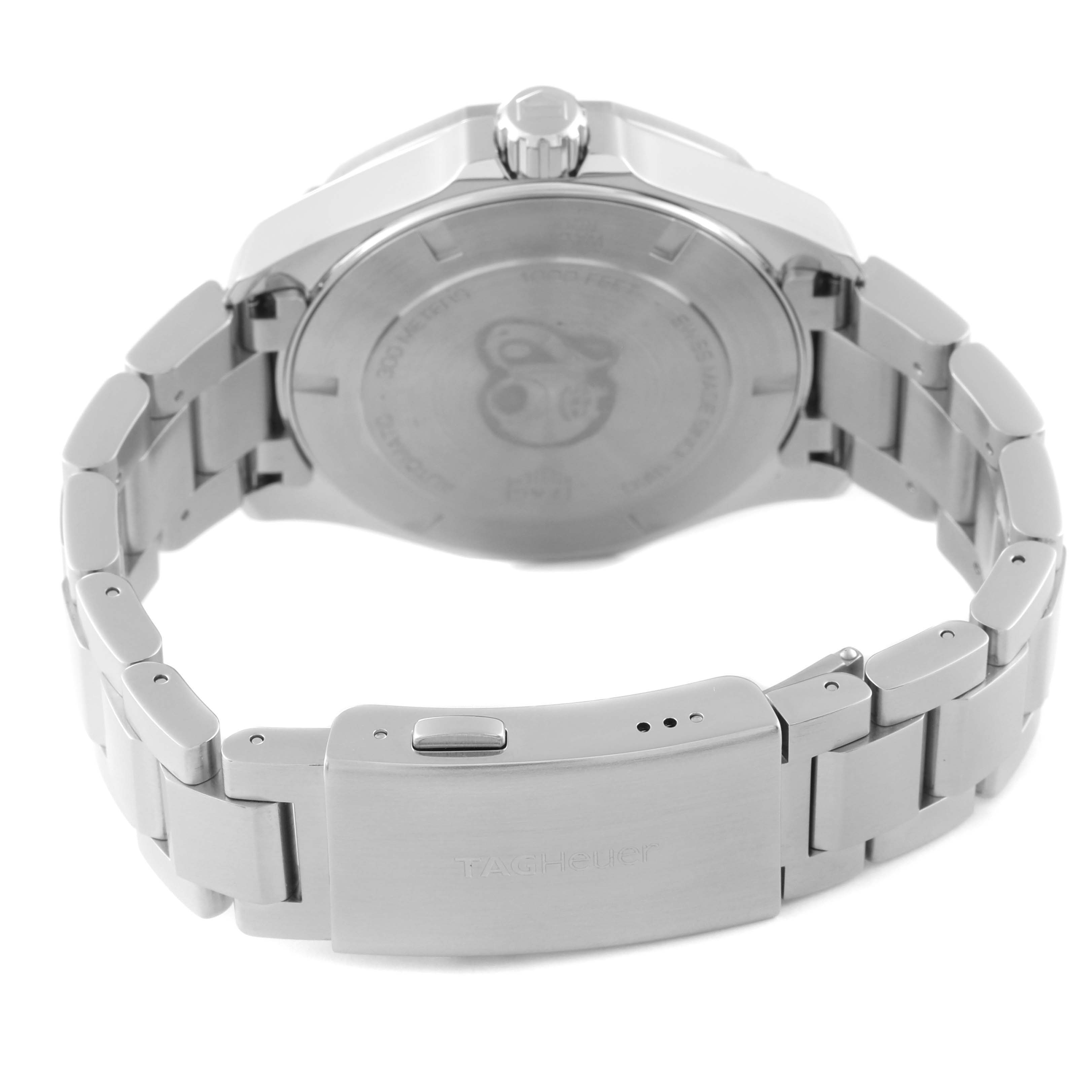 The image shows the back case, crown, and metal bracelet of a Tag Heuer Aquaracer WAY2013.BA0927 Men's Stainless Steel White Dial WAY2013.BA0927 Men's Stainless Steel White Dial watch.