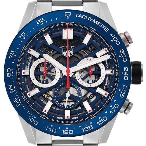 Photo of Tag Heuer Carrera Blue Skeletonized Dial Steel Mens Watch CBG2A11 Box Card
