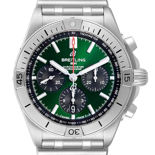 Photo of Breitling Chronomat B01 Green Dial Steel Mens Watch AB0134 Box Papers