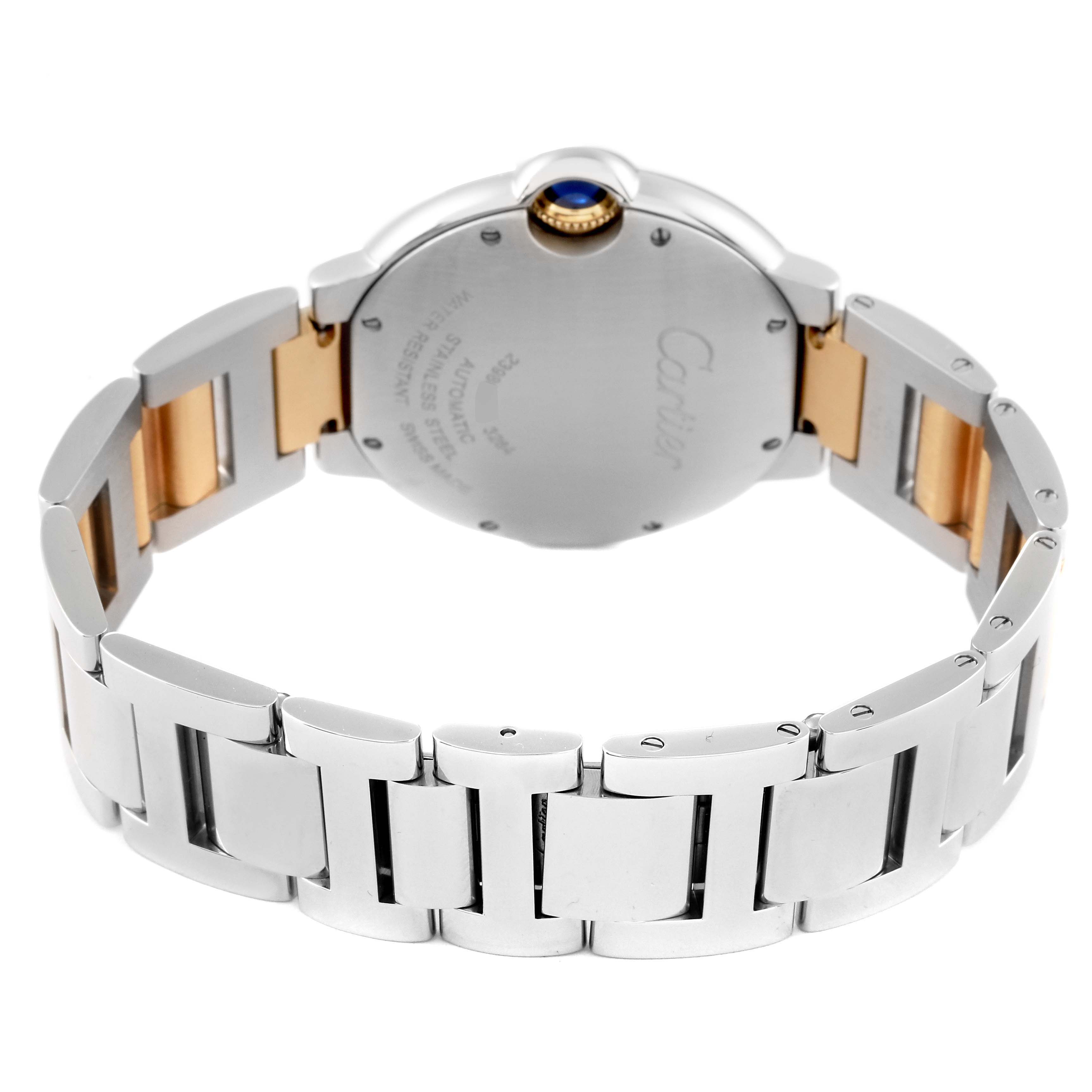 The image shows the back case and bracelet of the Cartier Ballon Bleu W6920047 Women's Steel and Gold (two tone) Silver Dial W6920047 Women's Steel and Gold (two tone) Silver Dial watch from a rear angle.