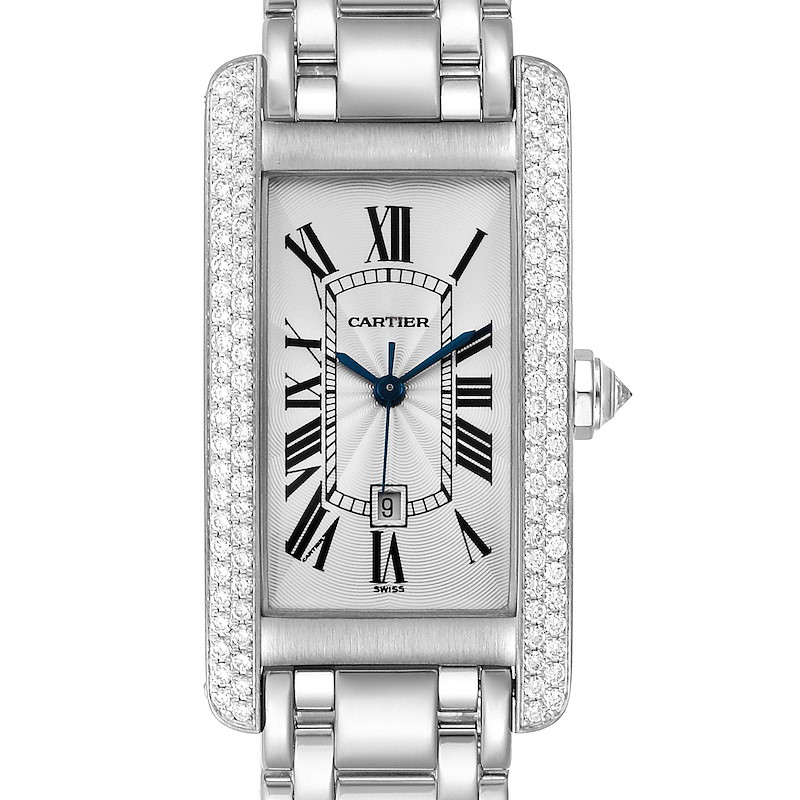Cartier Tank Americaine Midsize 18K White Gold Diamond Watch 1726 SwissWatchExpo