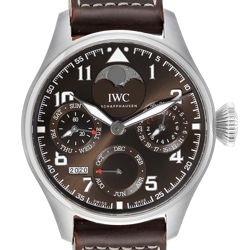 IWC Big Pilot Prepetual Calendar Brown Dial Mens Watch IW503801 Box Card SwissWatchExpo