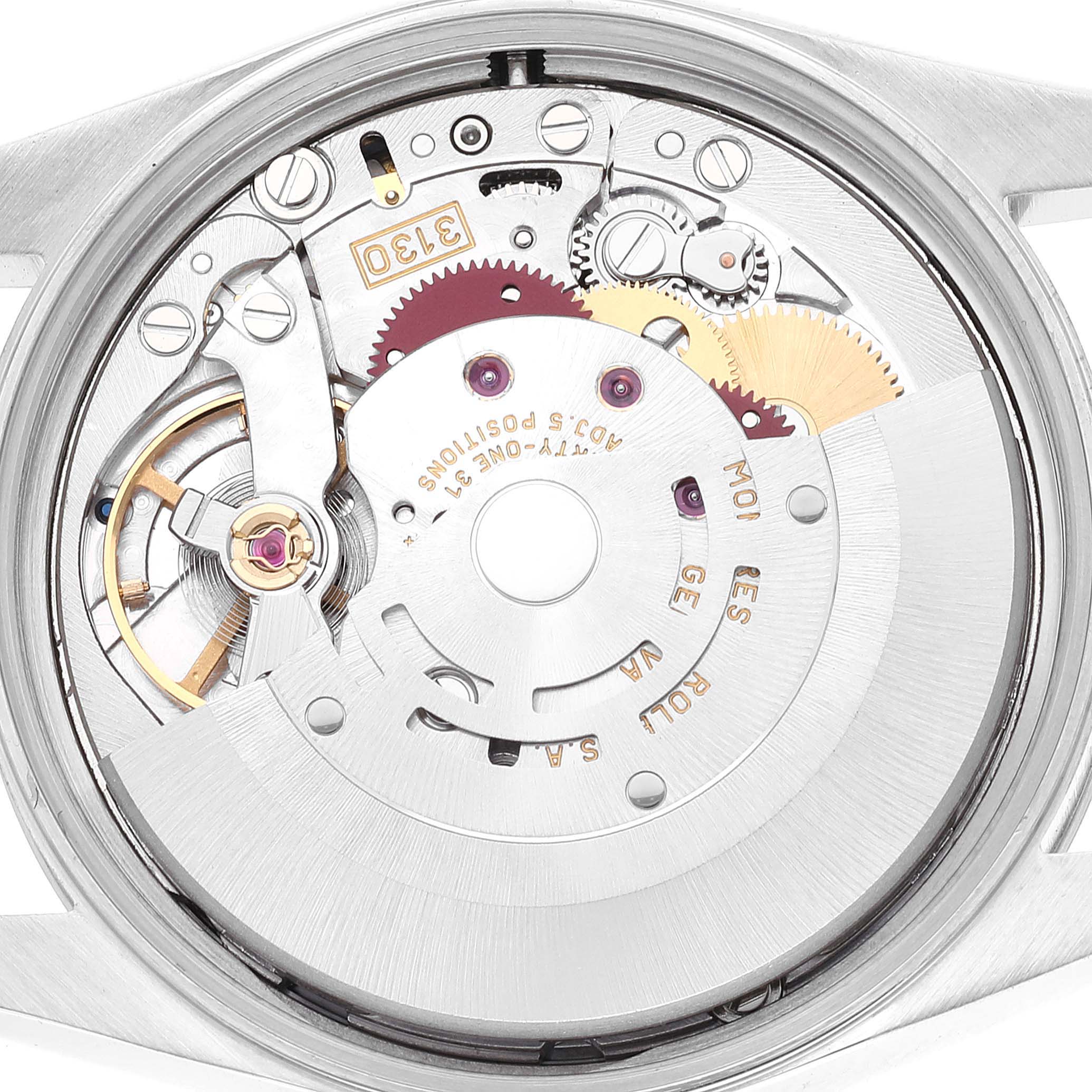 This image shows the internal mechanical components of a Rolex Air-King 14000 Men's Stainless Steel Blue Dial 14000 Men's Stainless Steel Blue Dial watch from a top-down angle.