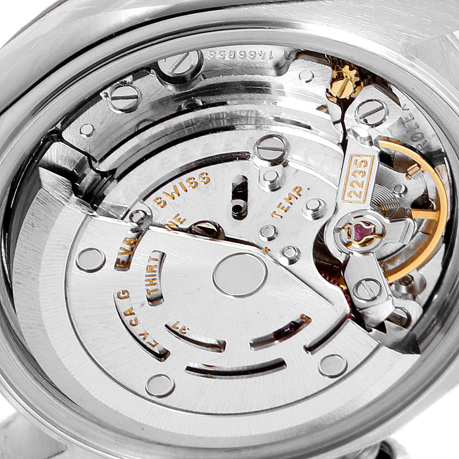 This image shows the internal mechanical movement of a Rolex Datejust 79174 Women's Stainless Steel Mother of Pearl Dial 79174 Women's Stainless Steel Mother of Pearl Dial watch.