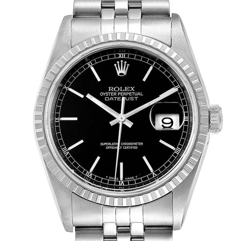 Rolex Datejust 36mm Black Dial Jubilee Bracelet Steel Mens Watch 16220 SwissWatchExpo