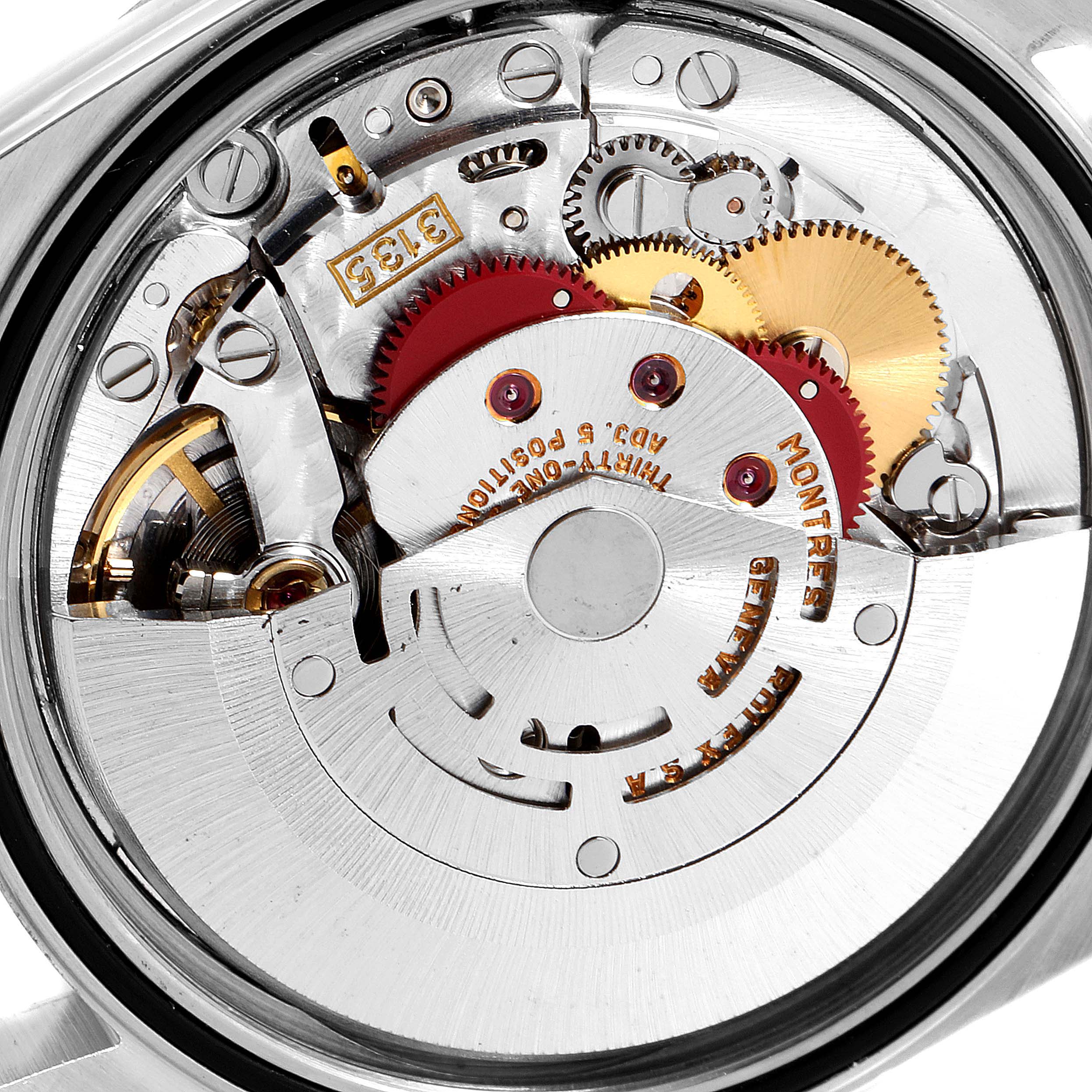 This image shows the intricate internal mechanisms of a Rolex Datejust 16234 Men's Stainless Steel Silver Dial 16234 Men's Stainless Steel Silver Dial model watch from an angled, close-up view.