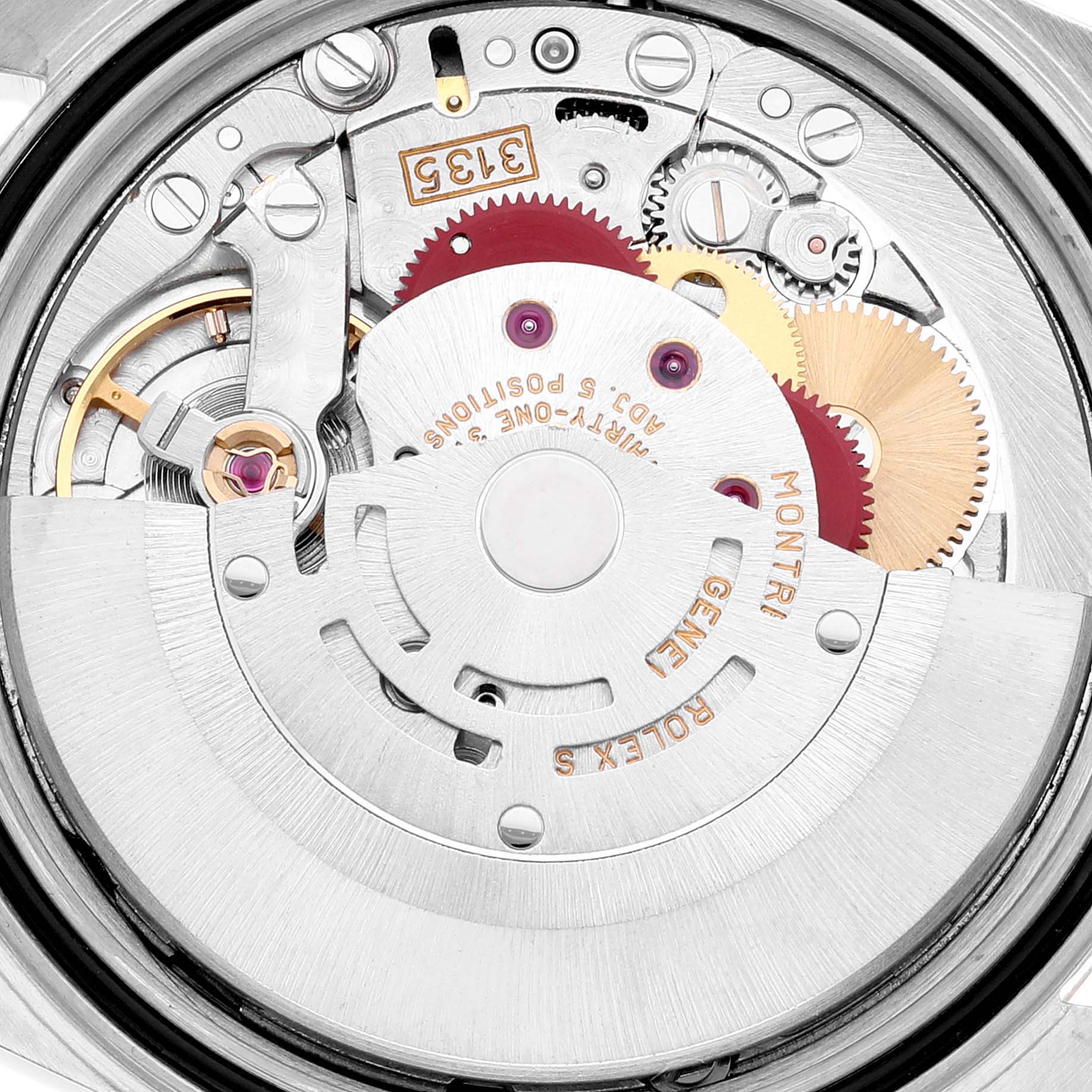The image shows a close-up of the movement and internal mechanism of a Rolex Datejust 16233 Men's Steel and Gold (two tone) Champagne Dial 16233 Men's Steel and Gold (two tone) Champagne Dial watch.