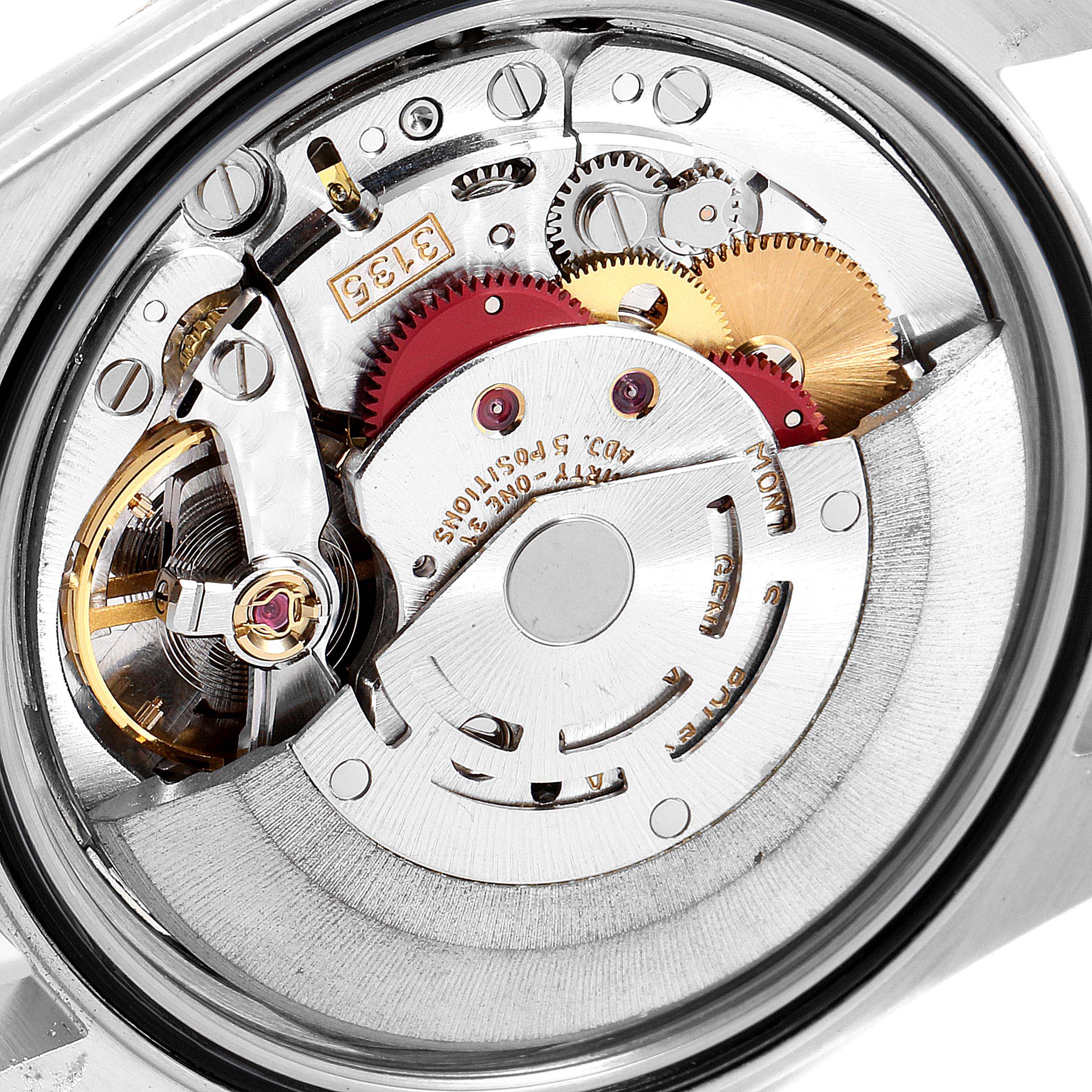 The image shows the inner mechanical movement of a Rolex Datejust 16233 Men's Steel and Gold (two tone) Champagne Dial 16233 Men's Steel and Gold (two tone) Champagne Dial watch from an overhead angle.
