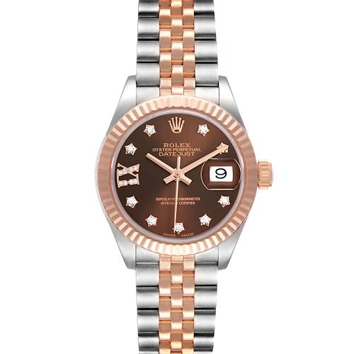 Photo of Rolex Datejust Steel Rose Gold Diamond Chocolate Dial Watch 279171 Box Card