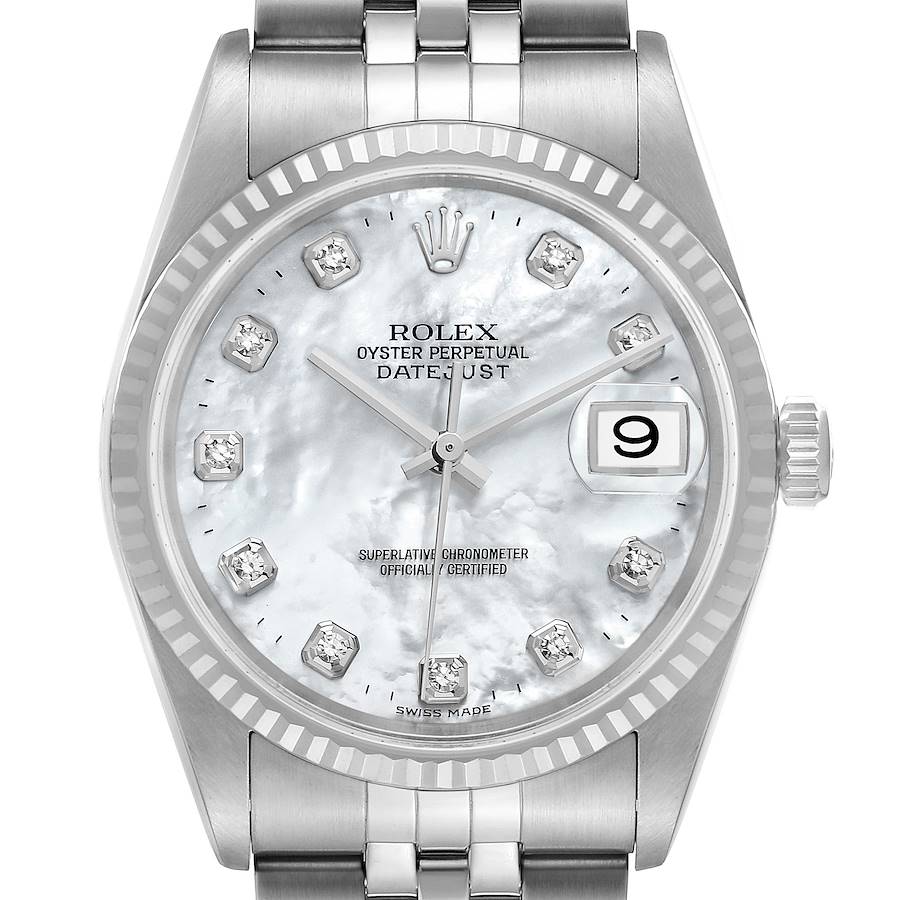 Not for Sale Rolex Datejust Steel White Gold Mother of Pearl Diamond Dial Mens Watch 16234 Partial Payment SwissWatchExpo