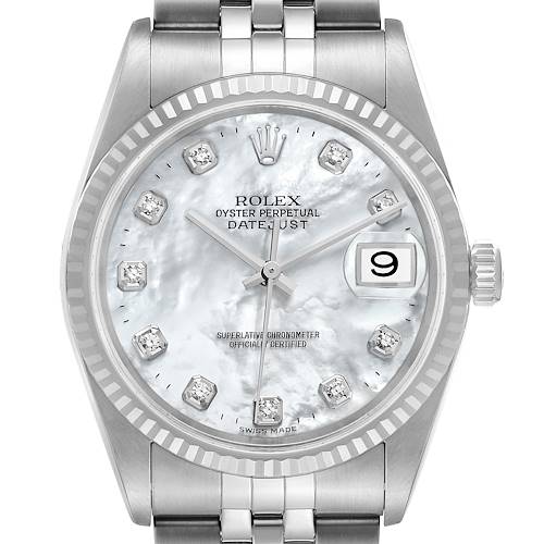Photo of Not for Sale Rolex Datejust Steel White Gold Mother of Pearl Diamond Dial Mens Watch 16234 Partial Payment