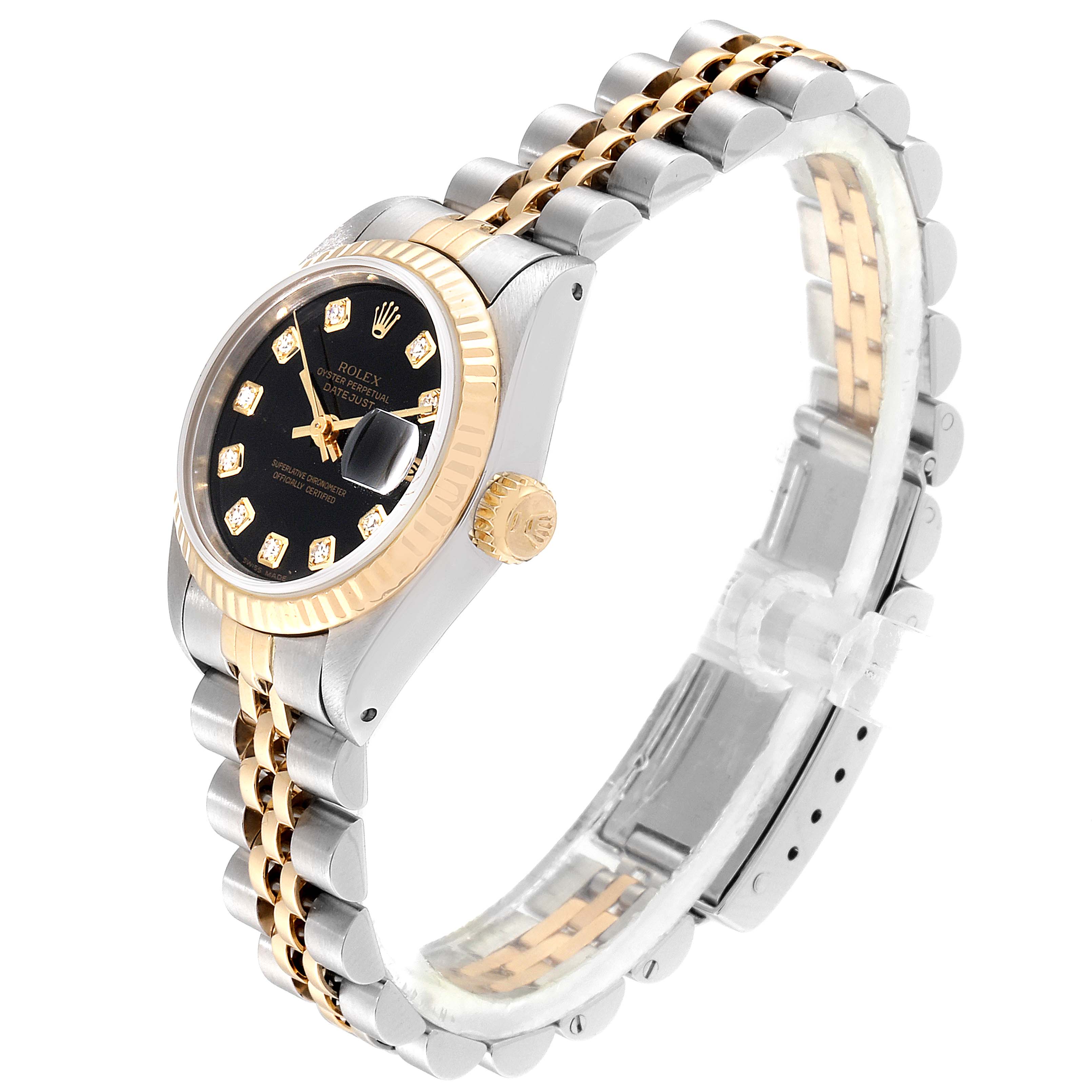 Rolex Datejust Steel Yellow Gold Black Diamond Dial Ladies Watch 69173 ...