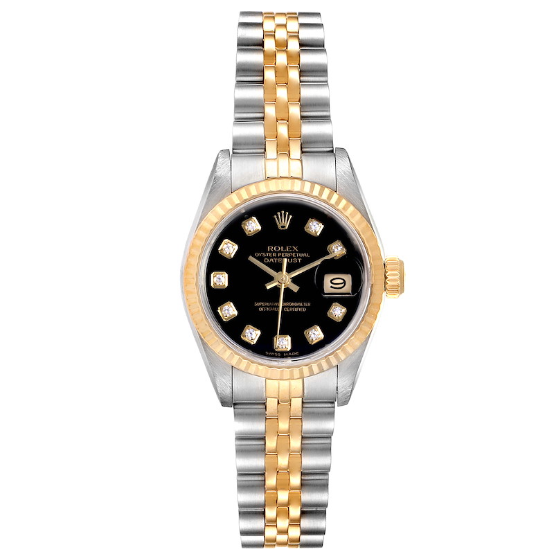 rolex datejust black face gold