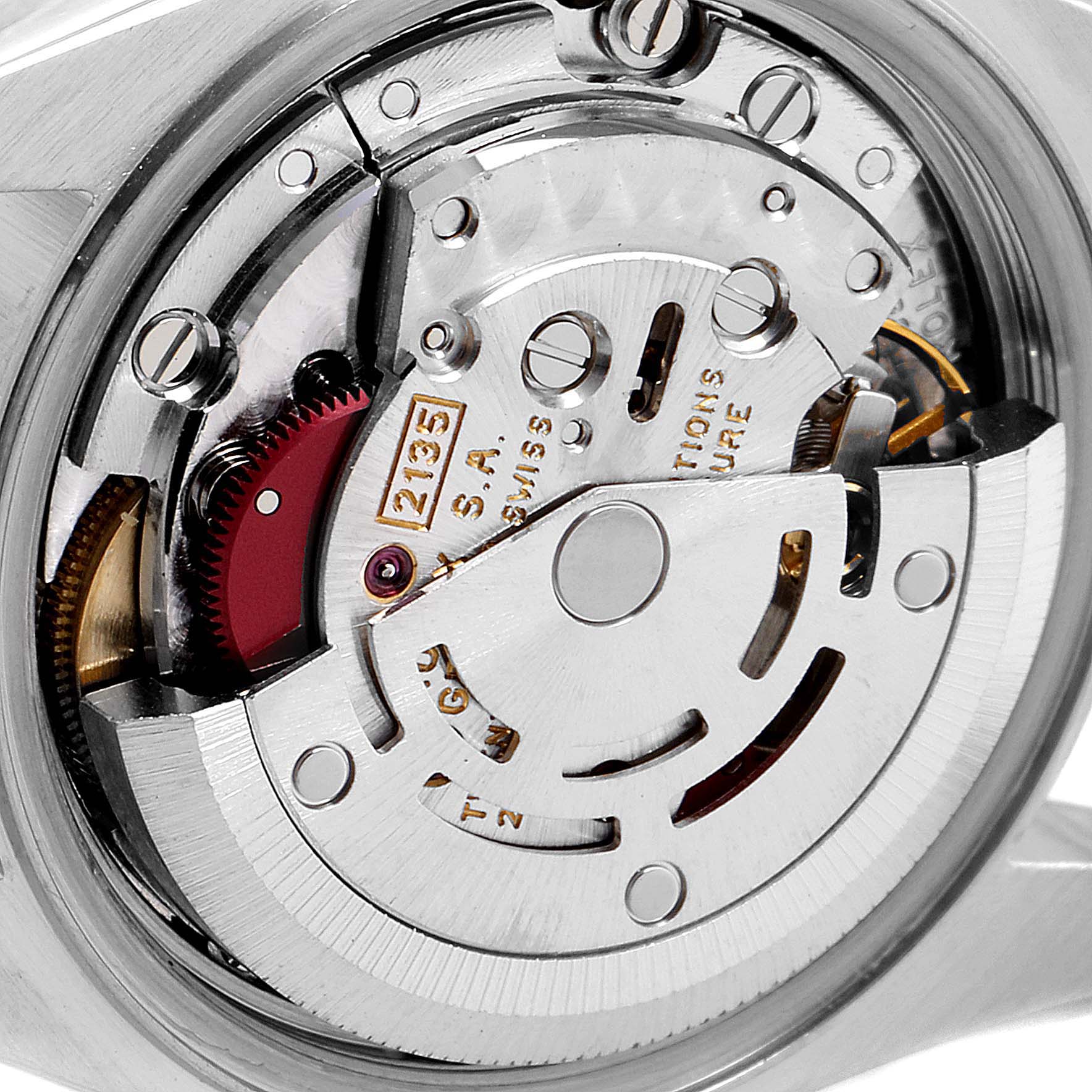The image shows a close-up of the movement mechanism of a Rolex Datejust 69173 Women's Stainless Steel Silver Dial 69173 Women's Stainless Steel Silver Dial watch.
