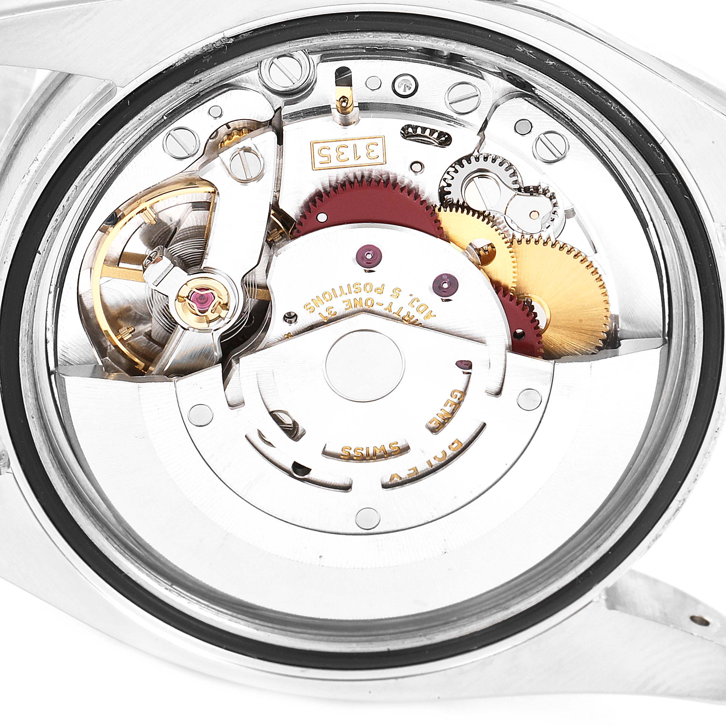 This image shows the internal mechanism and movement of a Rolex Turn-o-Graph 116264 Men
s Stainless Steel Blue Dial 116264 Men
s Stainless Steel Blue Dial watch from a top-down angle.