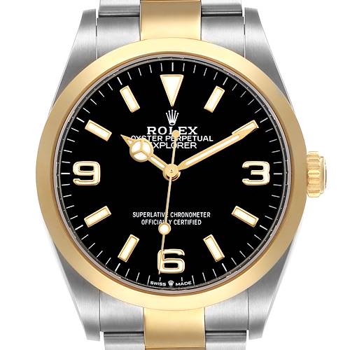 Photo of Rolex Explorer I Steel Yellow Gold Black Dial Mens Watch 124273 Box Card