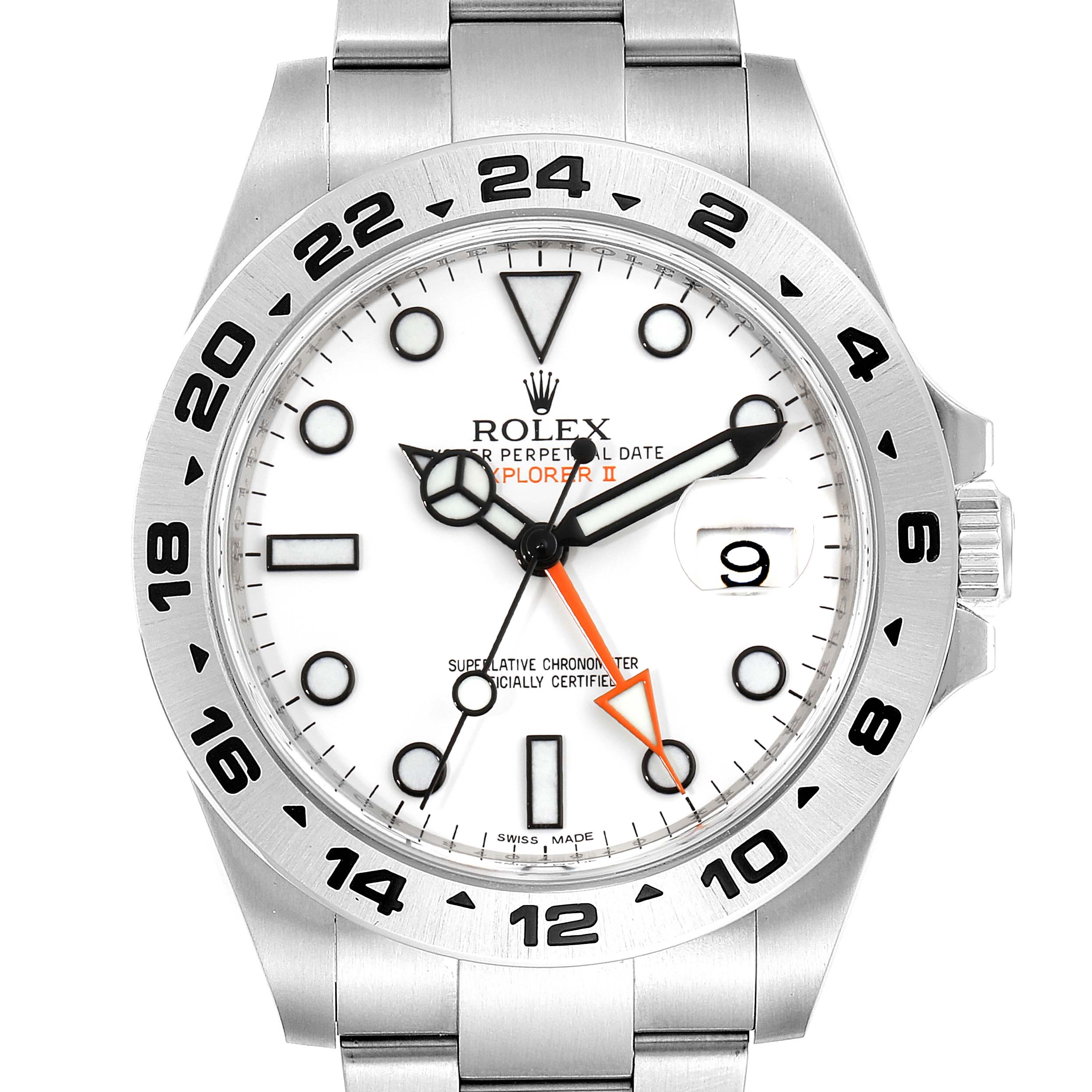 The image shows a frontal view of a Rolex Explorer 216570 Men's Stainless Steel White Dial 216570 Men's Stainless Steel White Dial watch, highlighting its dial, bezel, and part of its bracelet.