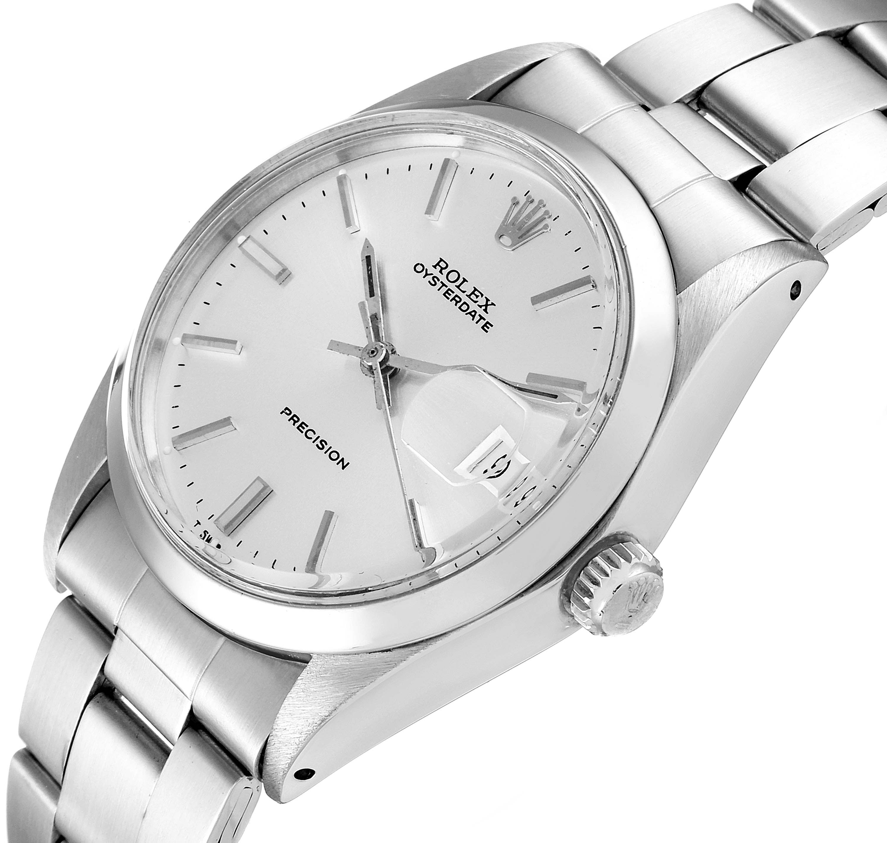 The image shows a close-up angled view of the Rolex Vintage Collection 6694 Men's Stainless Steel Silver Dial 6694 Men's Stainless Steel Silver Dial watch, showcasing its face, crown, and bracelet.