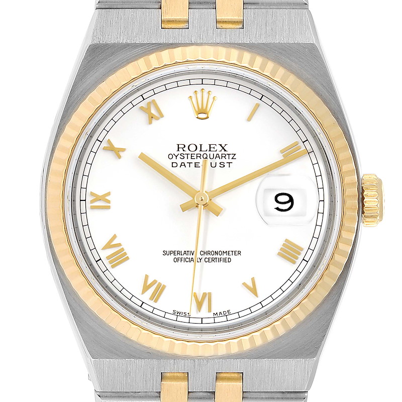 Rolex Oysterquartz Datejust Steel Yellow Gold White Dial Watch 17013 SwissWatchExpo