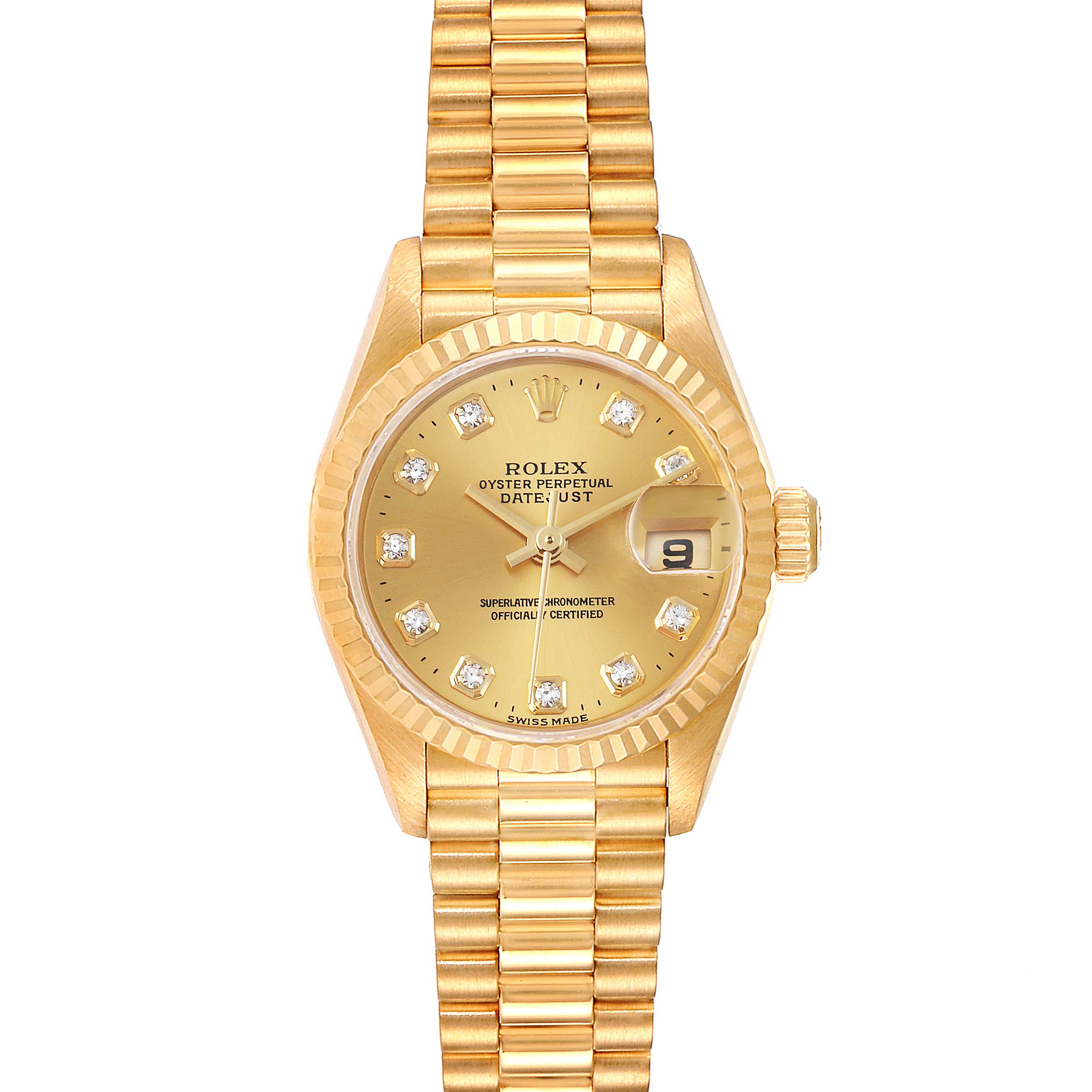 Rolex President Datejust Yellow Gold Diamond Dial Ladies Watch 79178 ...