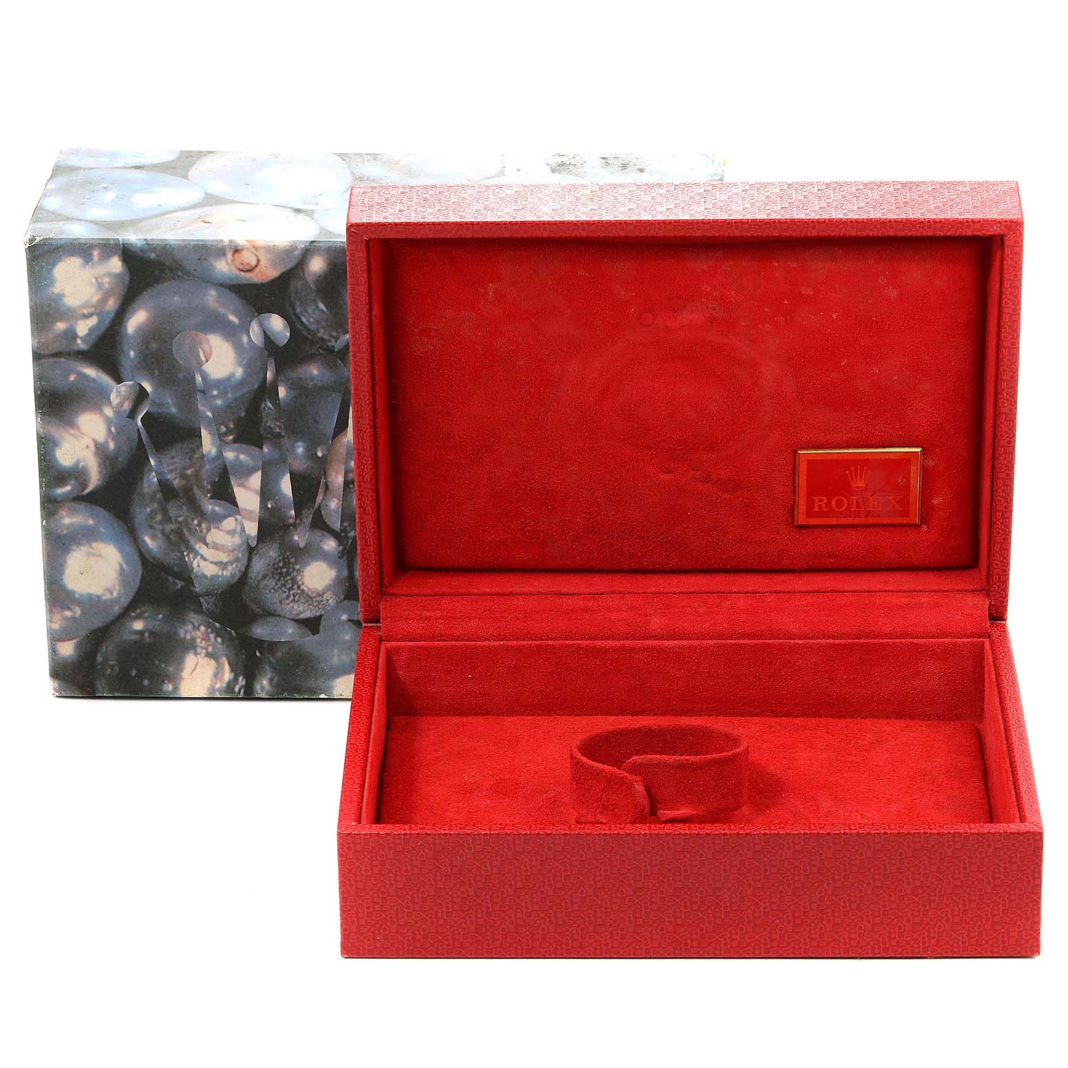 The image shows an open red display box and outer packaging for a Rolex President 69178 Women's Yellow Gold Champagne Dial 69178 Women's Yellow Gold Champagne Dial model watch.