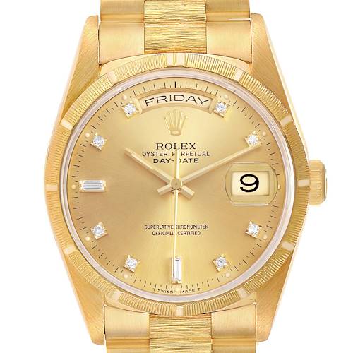 Photo of Rolex President Day-Date Yellow Gold Bark Diamond Mens Watch 18248 Papers