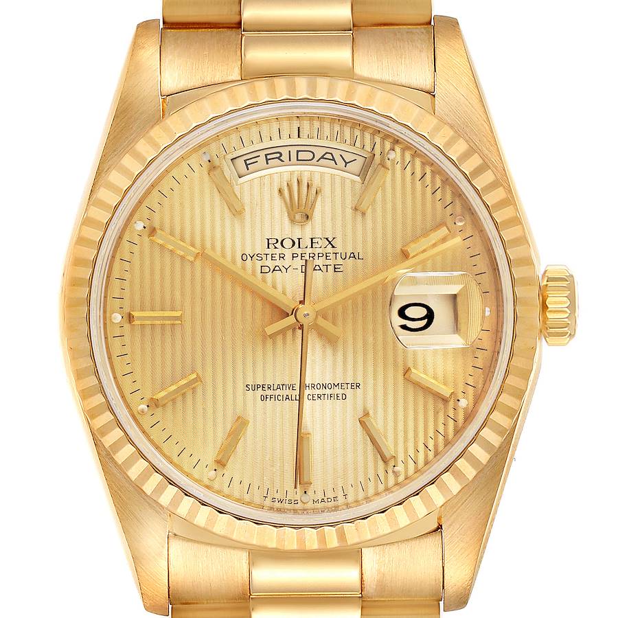 Rolex President Day-Date Yellow Gold Tapestry Dial Mens Watch 18238 SwissWatchExpo