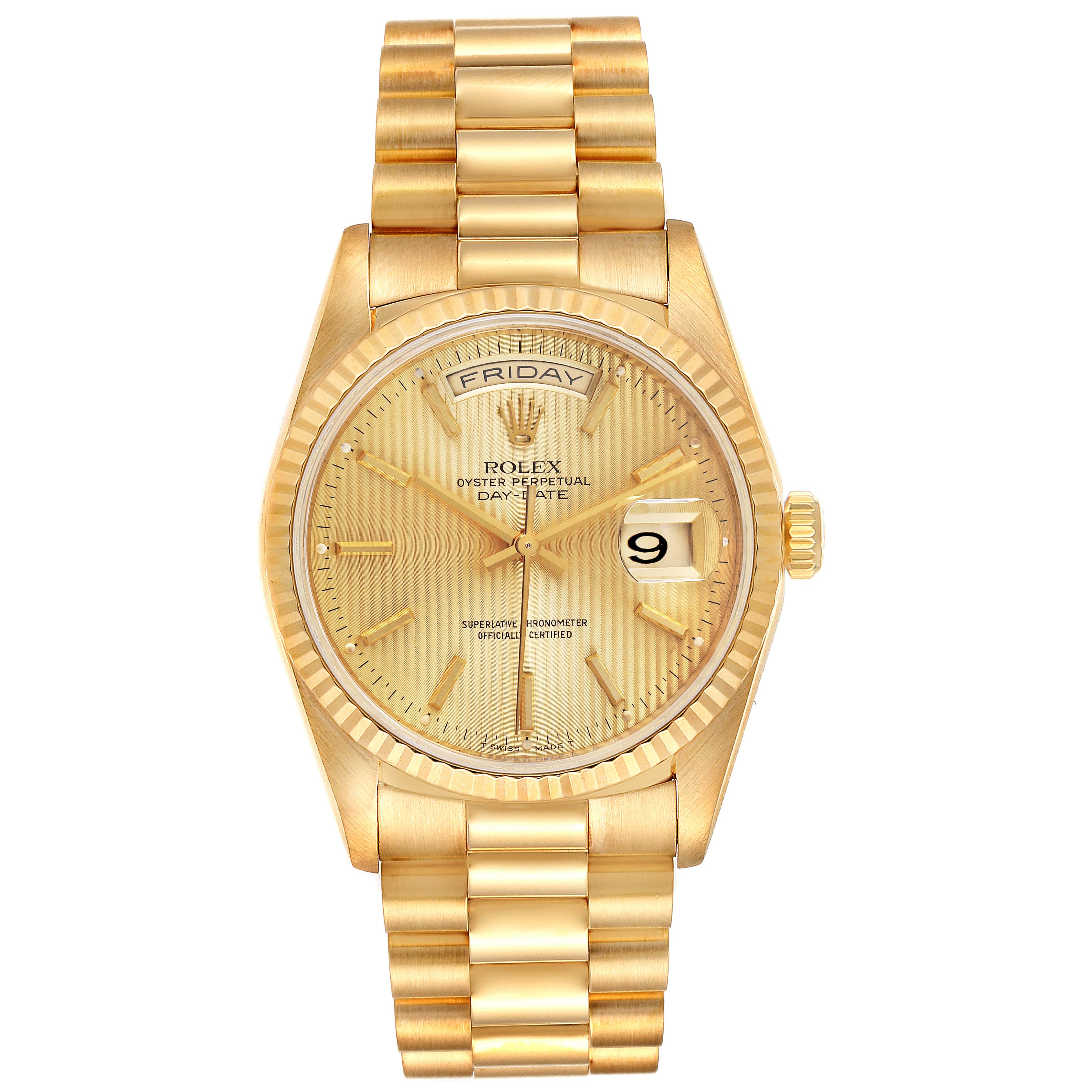 Rolex President Day-Date Yellow Gold Tapestry Dial Mens Watch 18238 ...