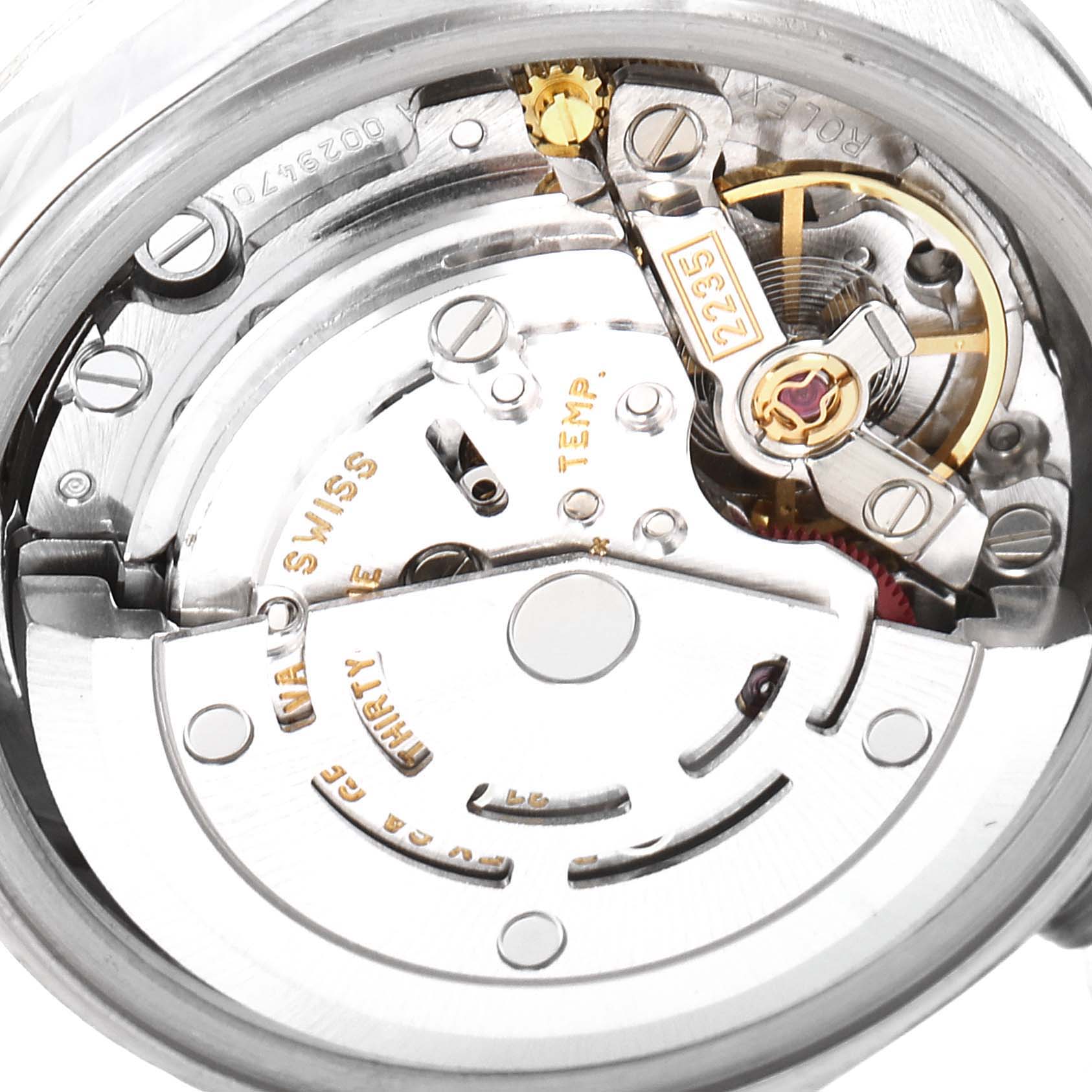 This image shows the internal mechanism and movement parts of a Rolex President 79179 Women's White Gold Silver Dial 79179 Women's White Gold Silver Dial model watch.