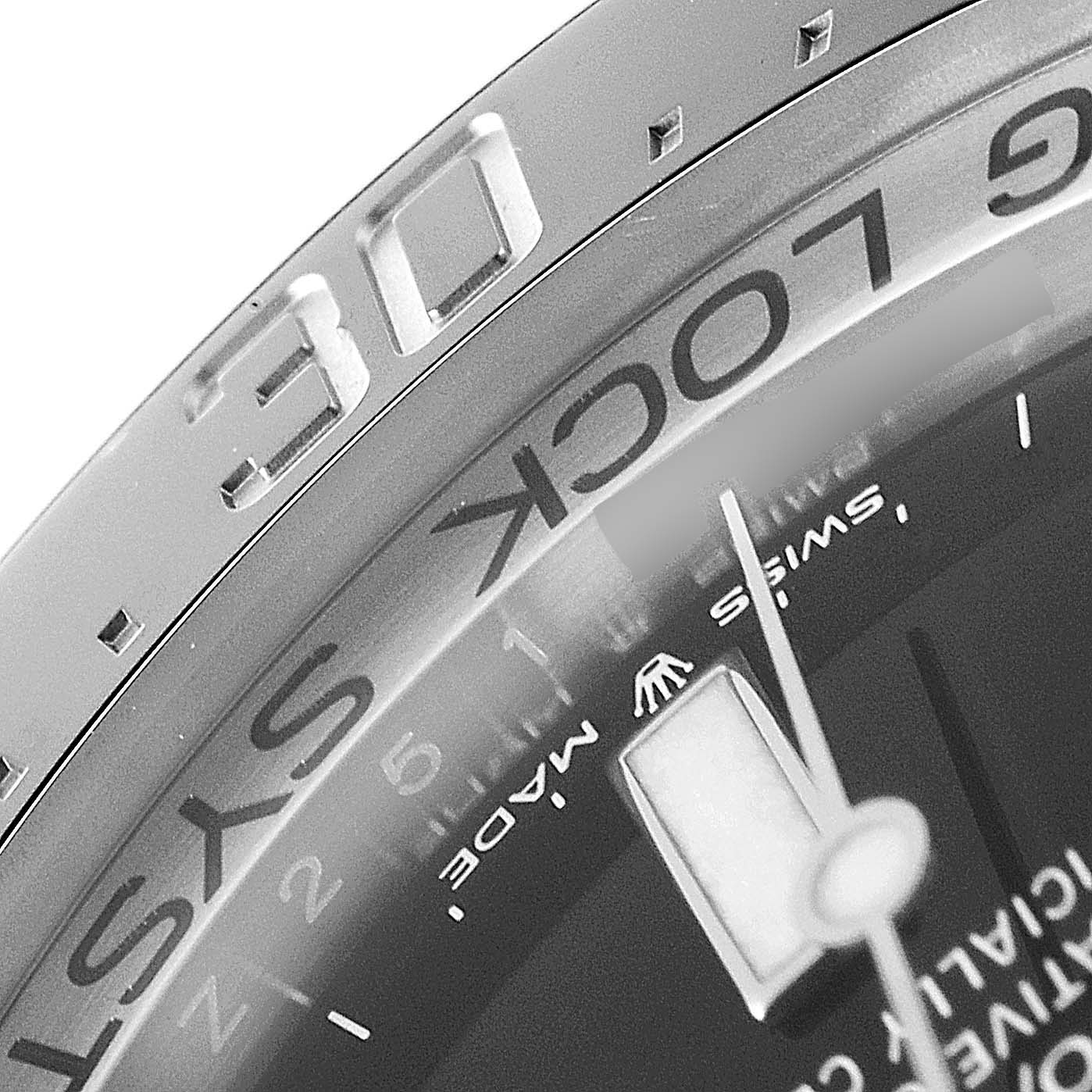 The image shows a close-up of the bezel and dial of a Rolex Sea-Dweller 126660 Men
s Stainless Steel Blue Dial 126660 Men
s Stainless Steel Blue Dial watch, highlighting the "30" mark and part of the "Ring Lock" text.