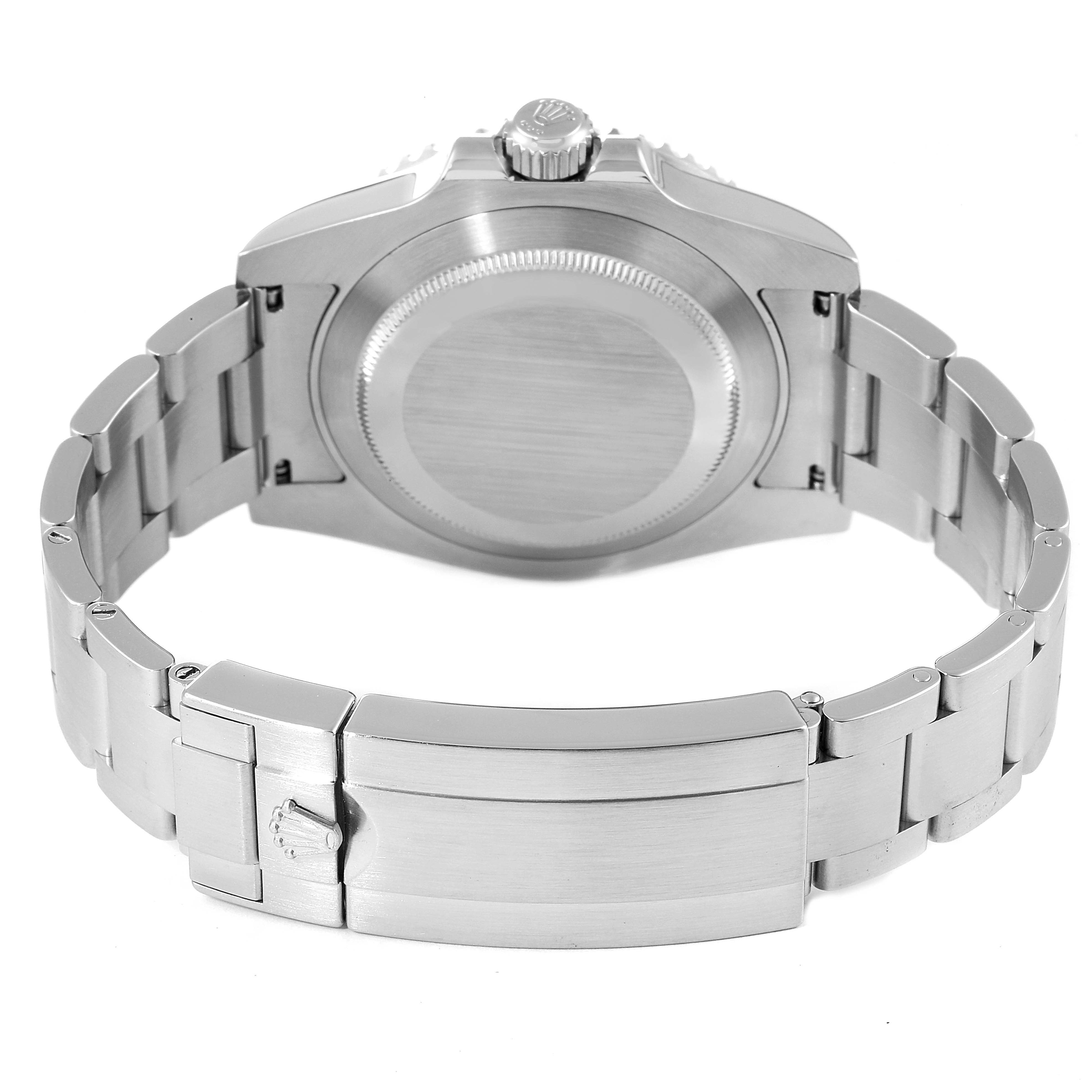 The image shows the back case and bracelet with the clasp of a Rolex Submariner 114060 Men
s Stainless Steel Black Dial 114060 Men
s Stainless Steel Black Dial watch from a rear angle.