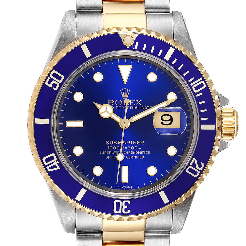 Rolex Submariner 40mm Blue Dial Steel Yellow Gold Mens Watch 16613 SwissWatchExpo