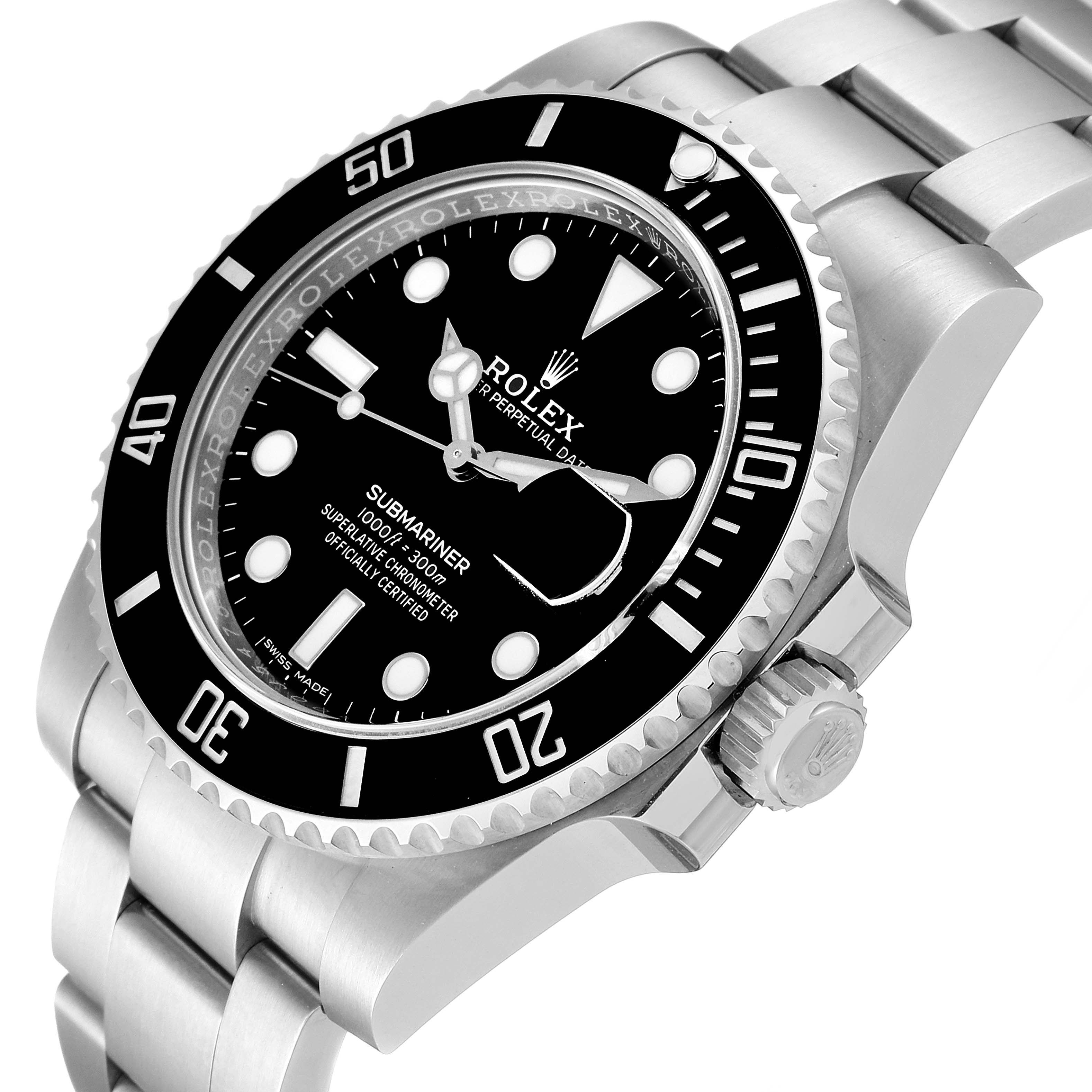 The image shows a close-angle view of a Rolex Submariner 116610LN Men
s Stainless Steel Black Dial 116610LN Men
s Stainless Steel Black Dial watch, highlighting the dial, bezel, and bracelet.