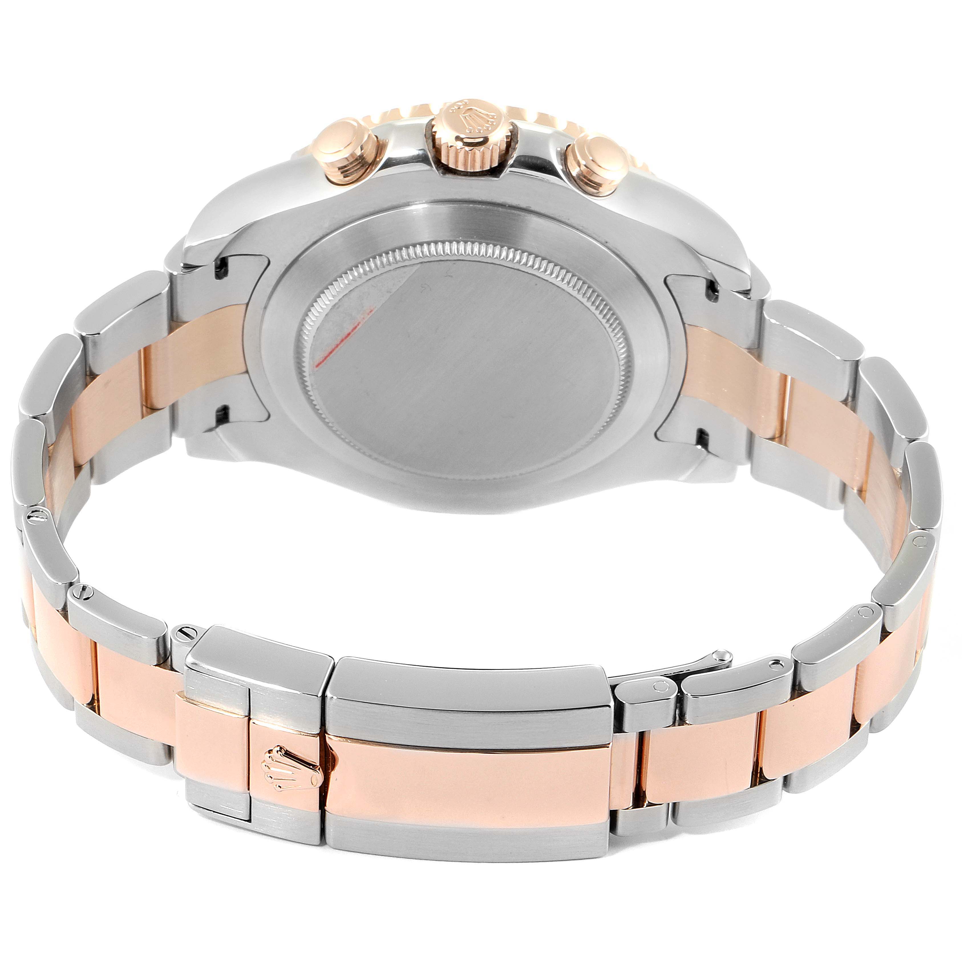 This image shows a rear view of the Rolex Yacht-Master 116681 Men
s Steel and Gold (two tone) White Dial 116681 Men
s Steel and Gold (two tone) White Dial watch, highlighting the case back, crown, and two-tone bracelet.