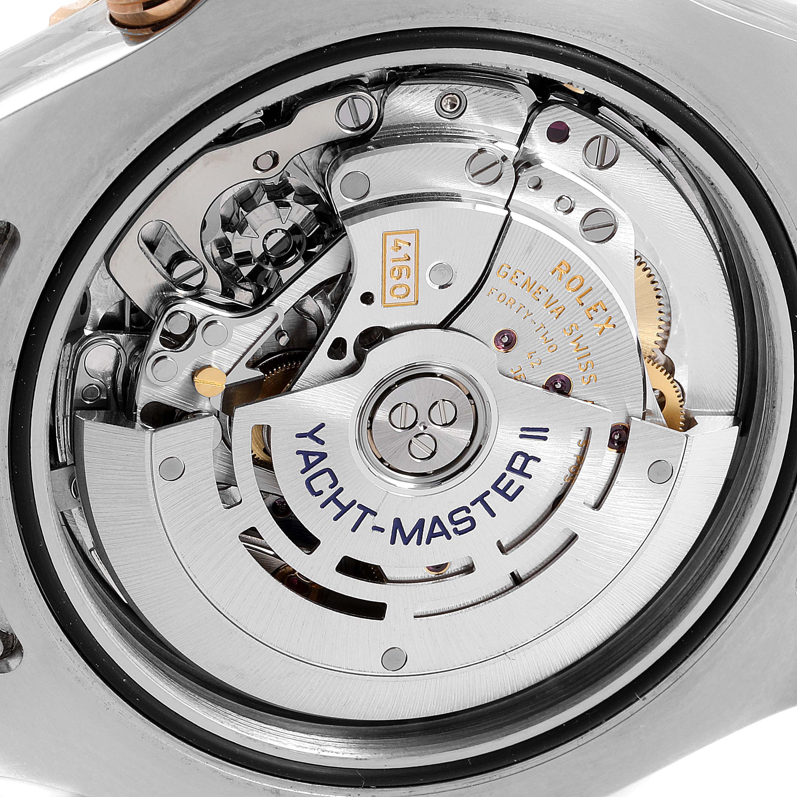 The image shows the back side and internal mechanical movement of the Rolex Yacht-Master 116681 Men
s Steel and Gold (two tone) White Dial 116681 Men
s Steel and Gold (two tone) White Dial II watch.