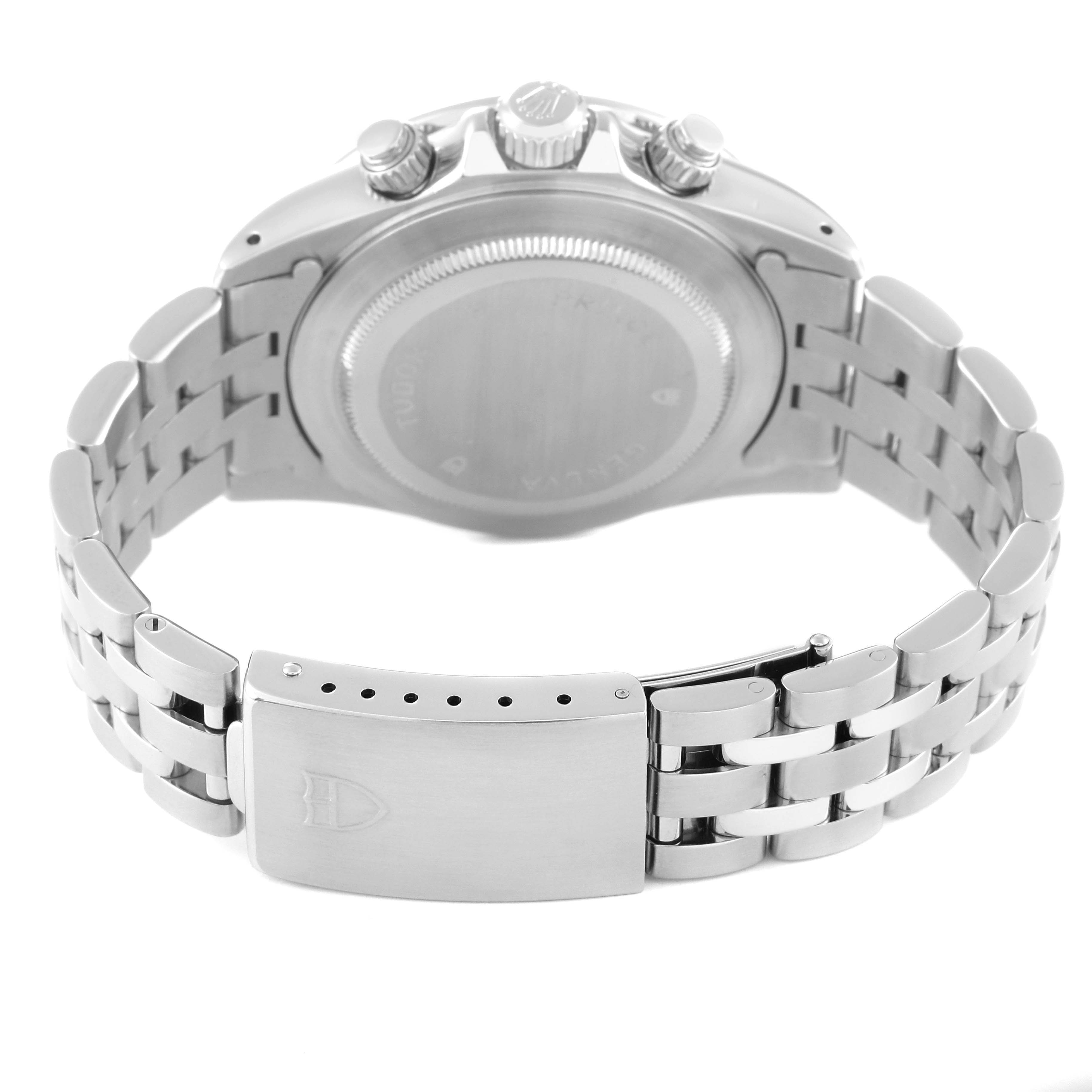 The image shows the back and bracelet clasp of the Tudor Tiger 79260 Men's Stainless Steel Blue Dial 79260 Men's Stainless Steel Blue Dial model watch, viewed from a rear angle.