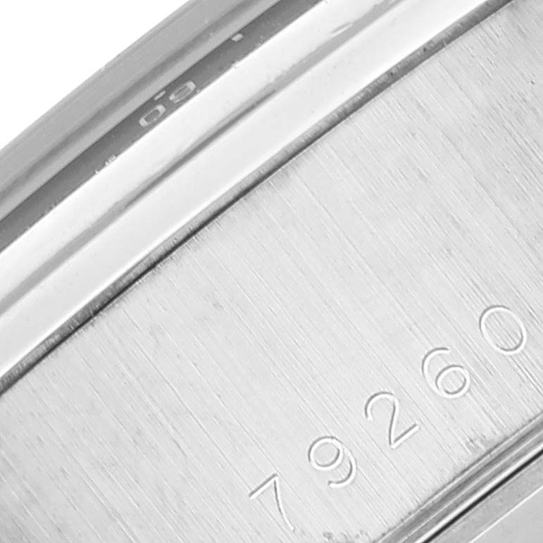 The image shows a close-up angle of the case back with the model number "79260" engraved on a Tudor Tiger 79260 Men's Stainless Steel Blue Dial 79260 Men's Stainless Steel Blue Dial watch.