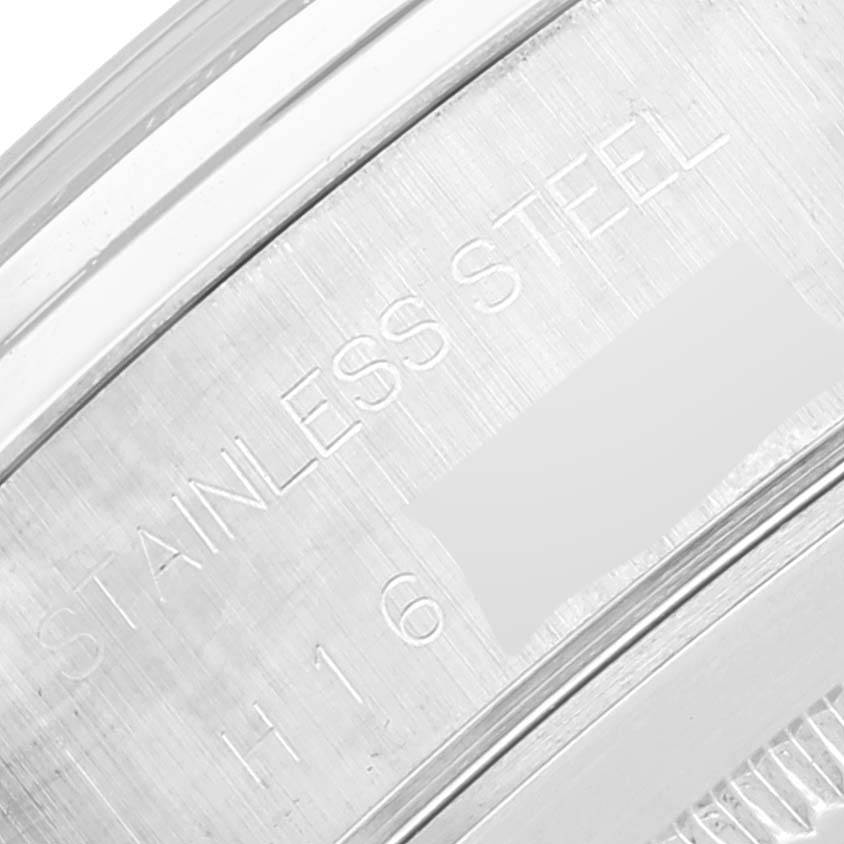 This image shows a close-up of the stainless steel back of the Tudor Tiger 79260 Men's Stainless Steel Blue Dial 79260 Men's Stainless Steel Blue Dial model watch.