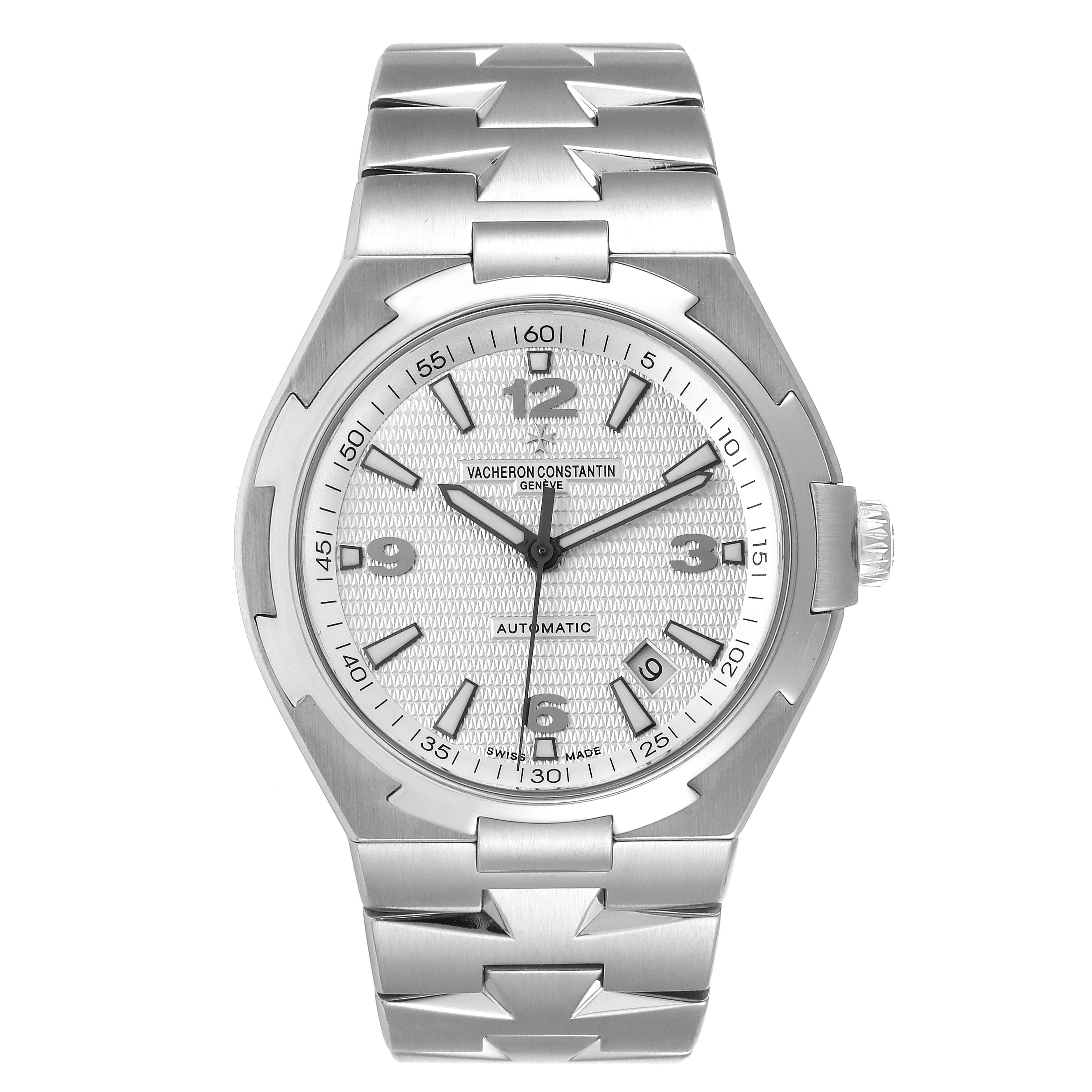 The Vacheron Constantin Overseas 47040B01A-9093 Men
s Stainless Steel Silver Dial 47040B01A-9093 Men
s Stainless Steel Silver Dial watch is displayed in a front view showing the dial, bezel, and bracelet.