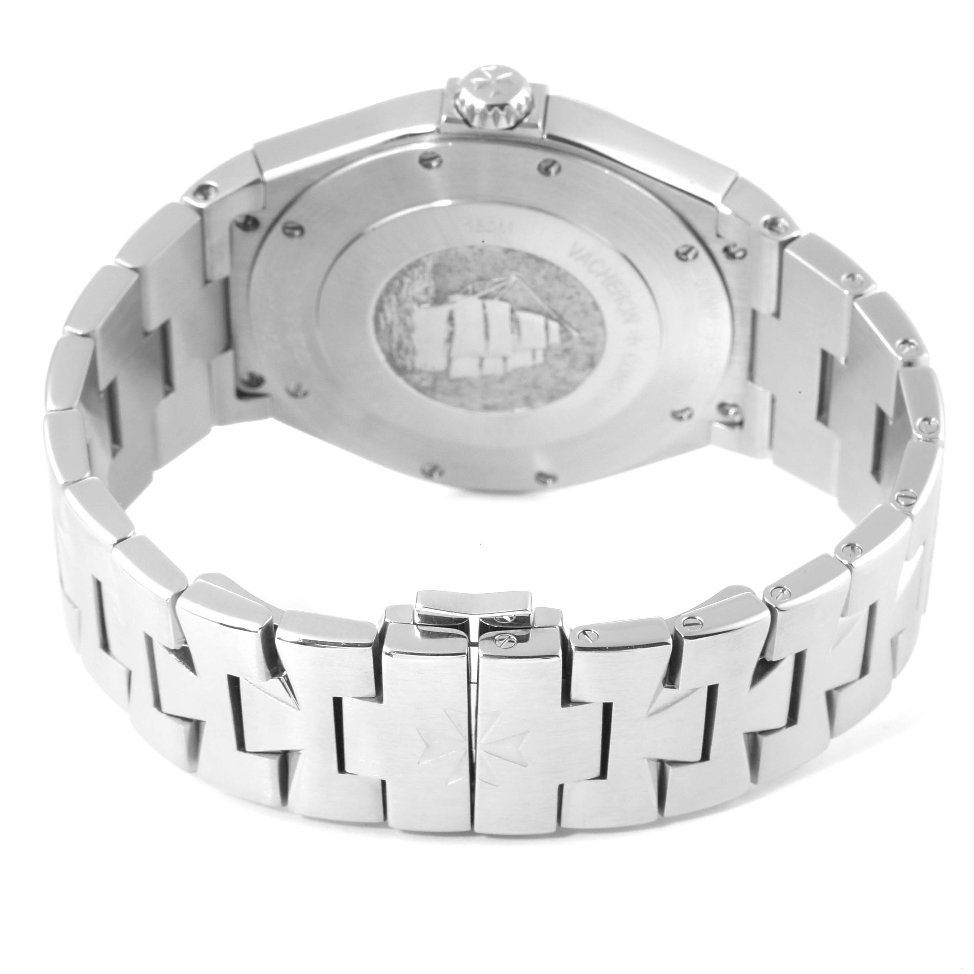 This image shows the back view and bracelet of the Vacheron Constantin Overseas 47040B01A-9093 Men
s Stainless Steel Silver Dial 47040B01A-9093 Men
s Stainless Steel Silver Dial watch.
