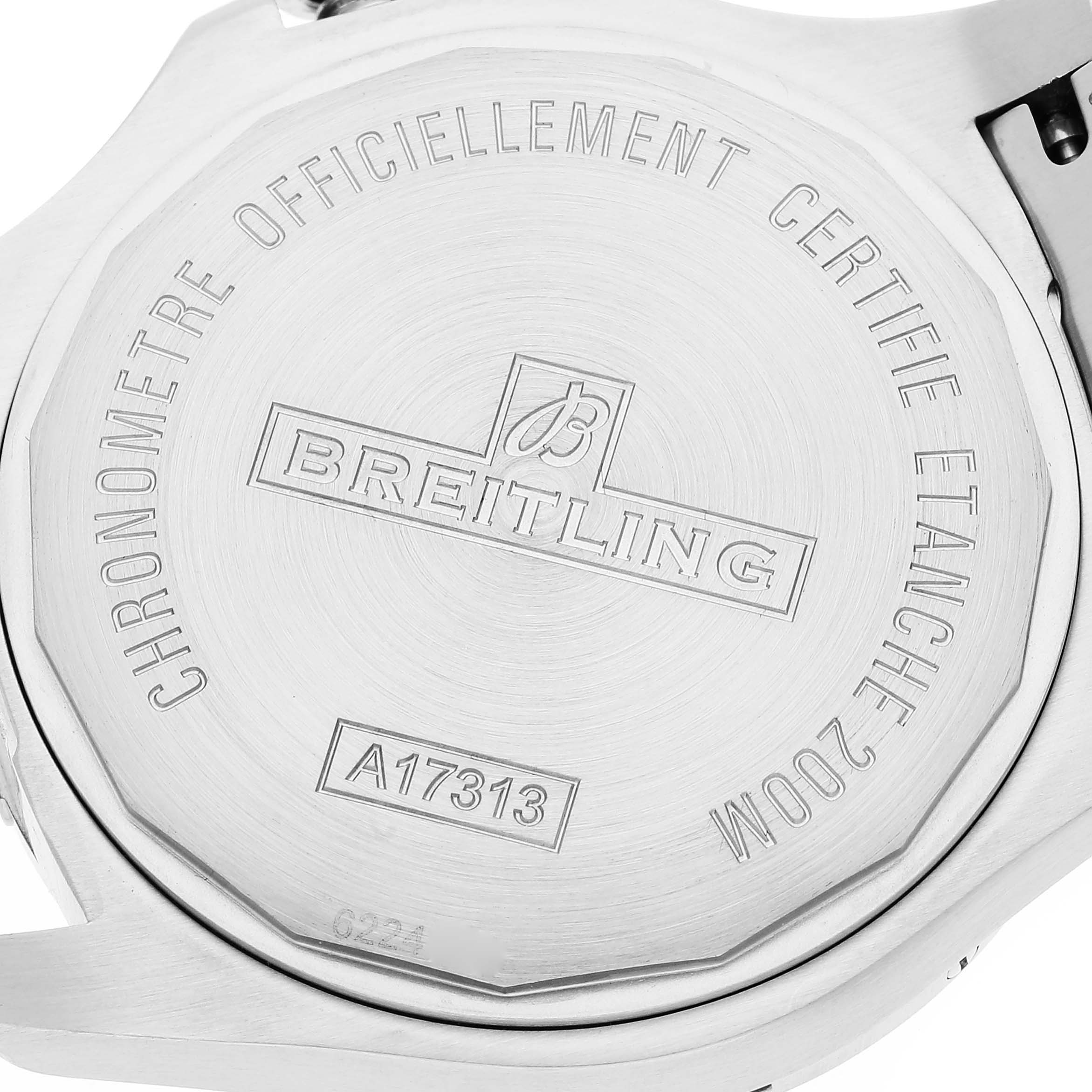This image shows the case back of the Breitling Colt A17313 Men
s Stainless Steel White Dial A17313 Men
s Stainless Steel White Dial model watch.