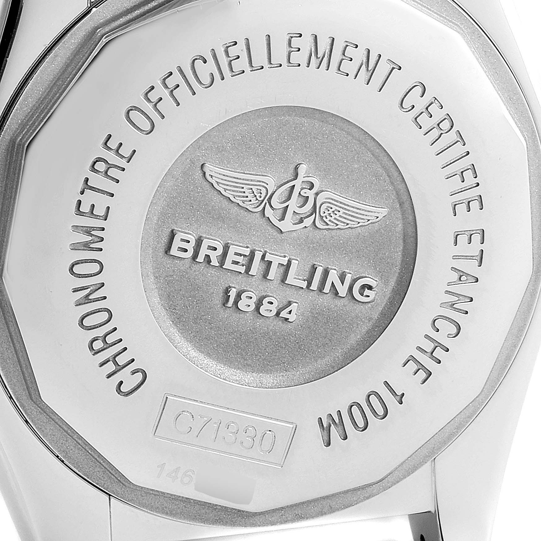 This image shows the case back of the Breitling C7133053/A803-792C Women's Steel and Gold (two tone) Mother of Pearl Dial C7133053/A803-792C Women's Steel and Gold (two tone) Mother of Pearl Dial Galactic 32 Steel Rose Gold MOP Diamond Ladies Watch C71330.