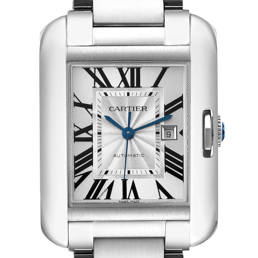 Cartier Tank Anglaise Large Silver Dial Steel Mens Watch W5310009 SwissWatchExpo