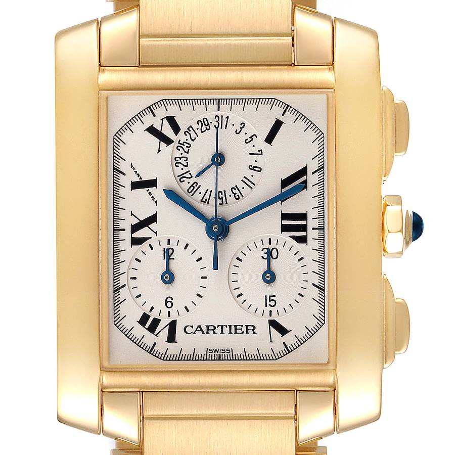 Cartier Tank Francaise Chronograph Yellow Gold Quartz Mens Watch W50005R2 SwissWatchExpo