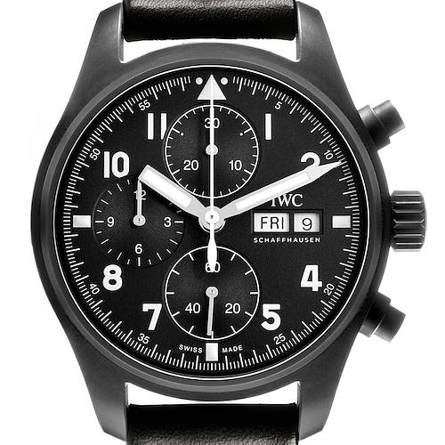 Photo of IWC Pilot Chronograph Tribute to 3705 LE Ceratanium Mens Watch IW387905 Box Card